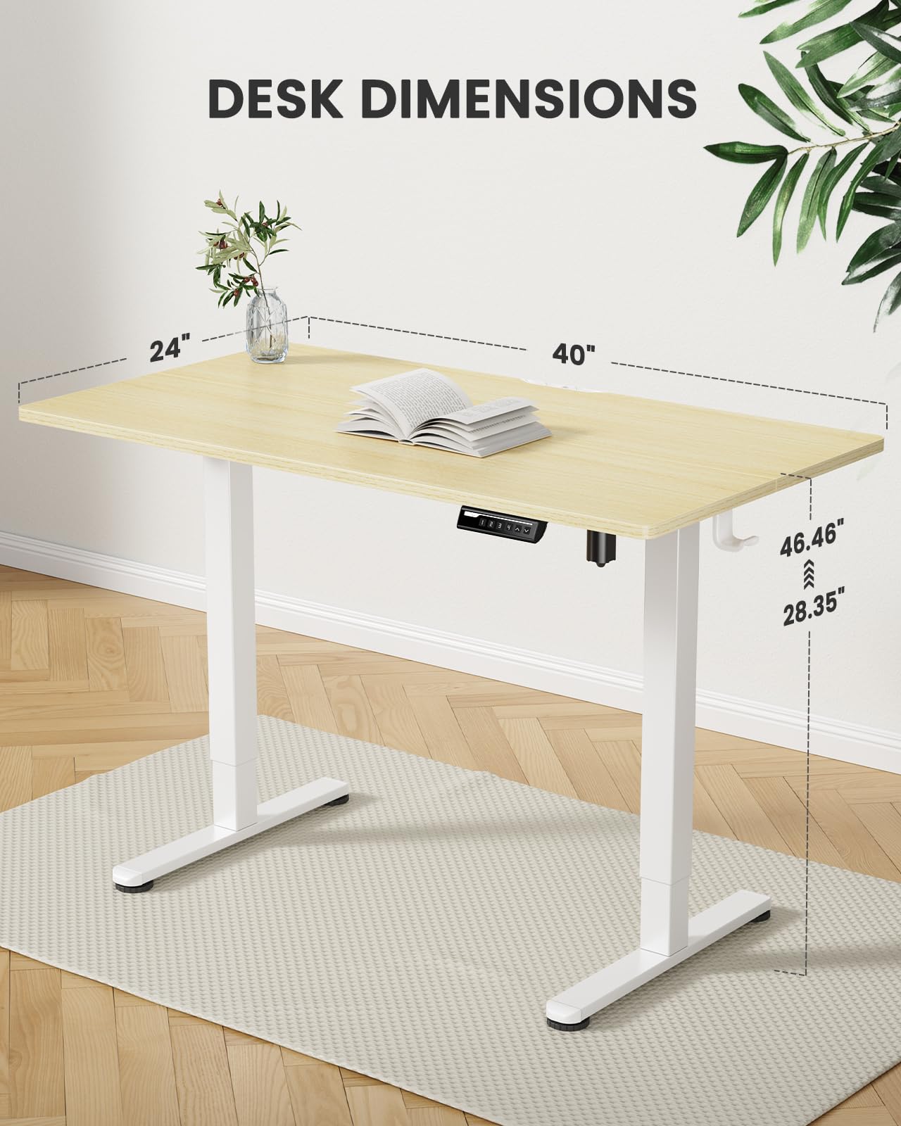 ErGear 40 x 24 Inches Electric Adjustable Height Standing Desk - Memory Function Sit Stand Home Office Desk with Splice Board (Natural Wood) - Perfect for Small Spaces, Remote Work & Ergonomic Workspaces