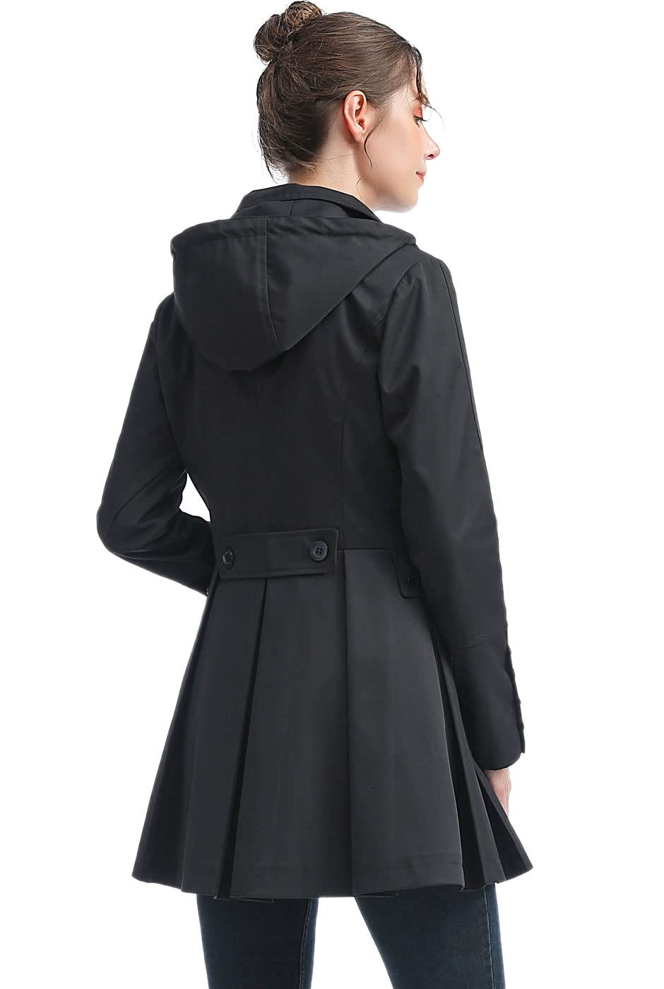 BGSD Women's Nicole Waterproof Hooded Fit & Flare Trench Coat - Regular & Plus Size Raincoat for Outdoor, Commuting & Travel