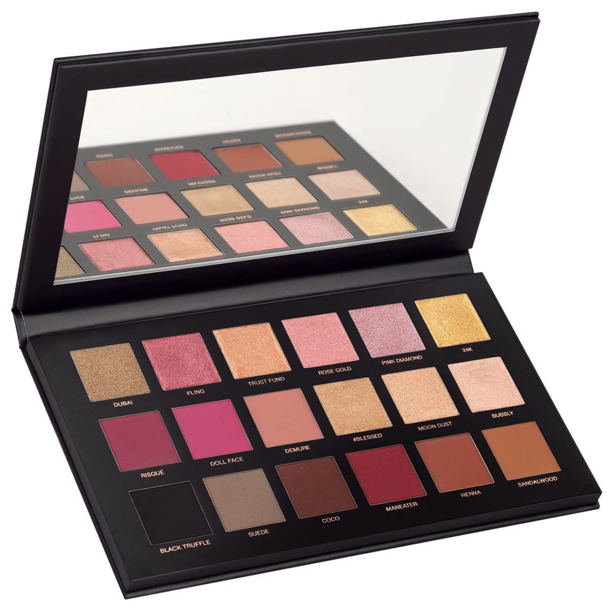 AHDAM 18-Color Rose Gold Eyeshadow Palette with Highly Pigmented Shimmery Shades & 7 Pink Makeup Brushes Set (Pack of 8) - Perfect for Party, Wedding, and Night Out Makeup Looks