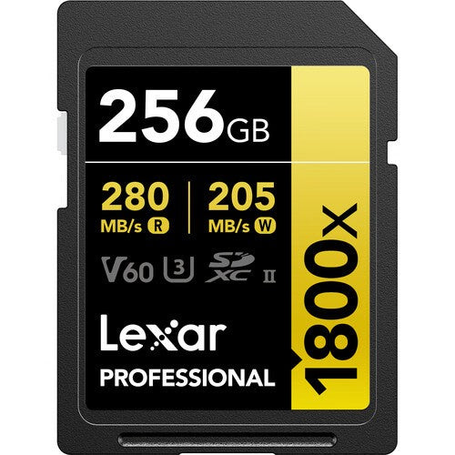 Lexar Professional 256GB 1800x UHS-II SDXC Gold Series Memory Card - High-Speed Performance for DSLR Cameras, 4K Video & Professional Photography