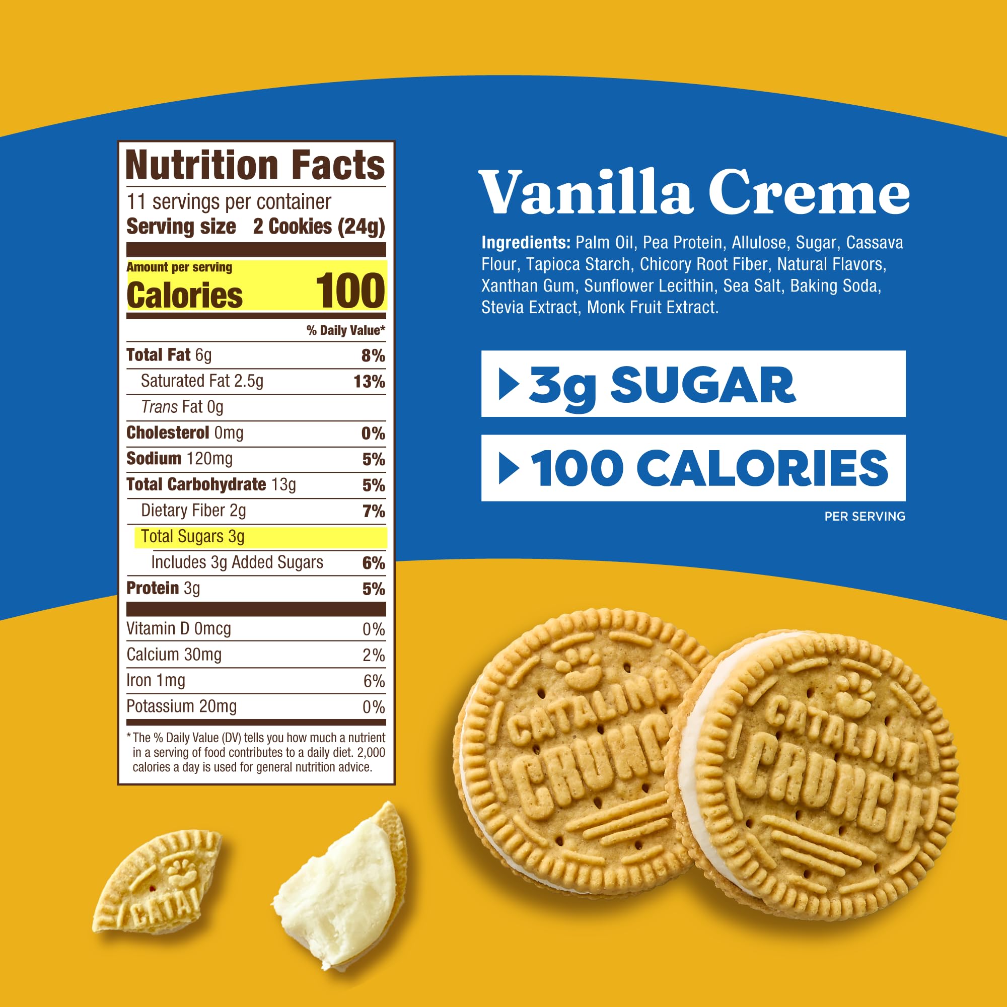 Catalina Crunch Vanilla Creme Sandwich Cookies - Low Carb, Keto Friendly, Sugar Free Snacks - 8.9 oz Pack (21 Cookies) - Perfect for Weight Loss, Diabetic Diets & Healthy On-the-Go Snacking