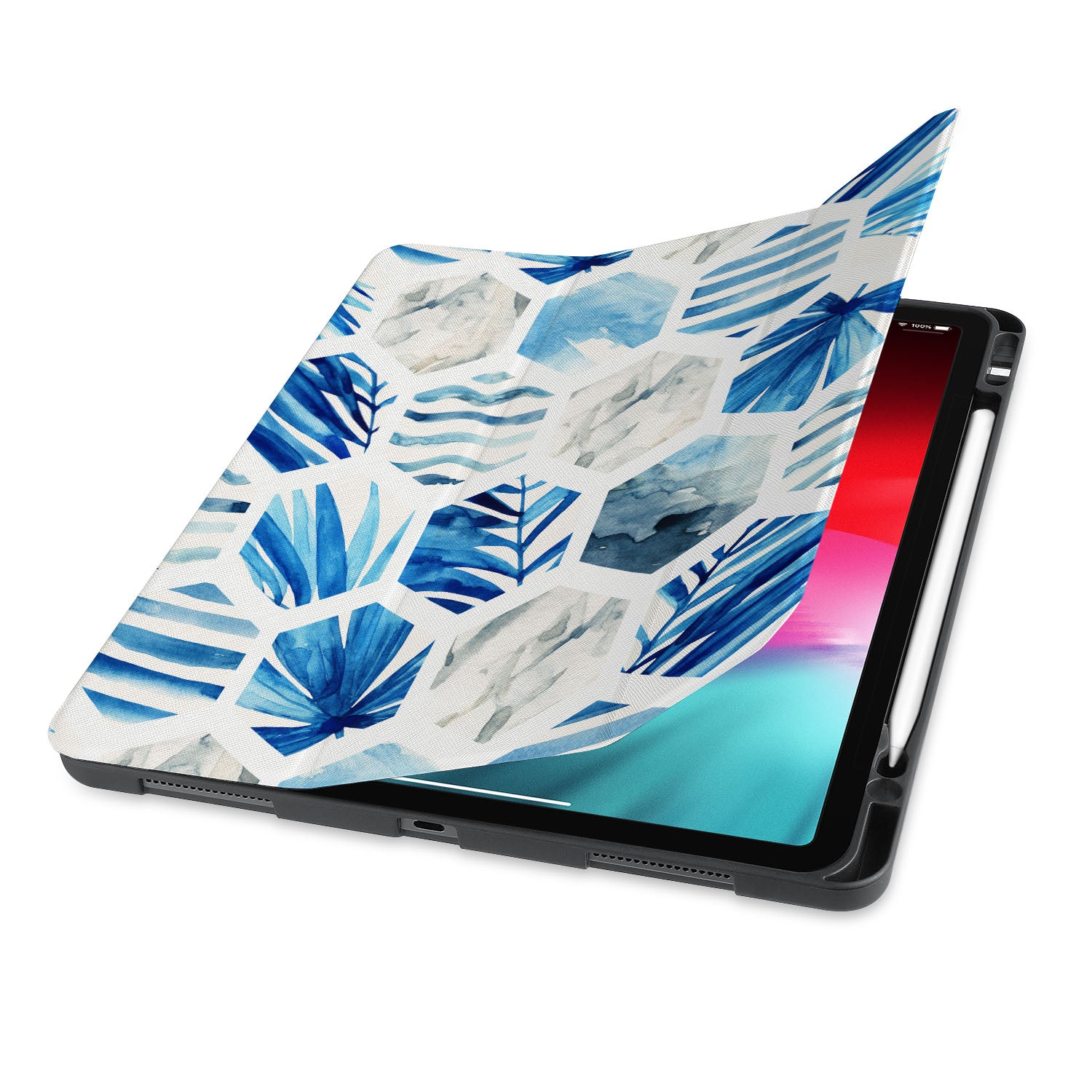 Geometric Flower iPad Trifold Case - Slim Protective Cover for iPad Air/Pro, Auto Sleep/Wake, Multiple Viewing Angles - Perfect for Work, Travel & Home Use