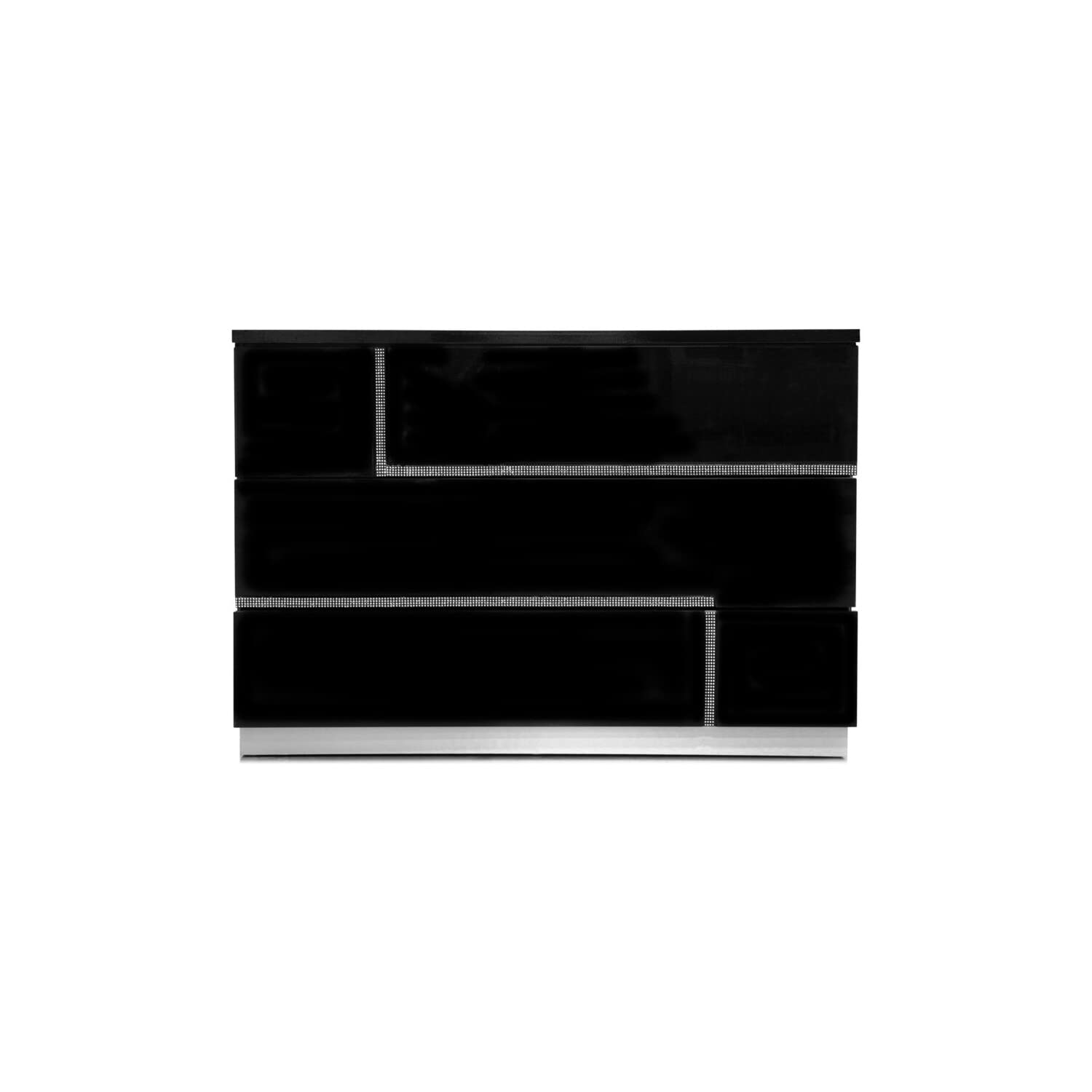Best Master Barcelona Poplar Wood Dresser and Mirror Set in Black High Gloss - Modern Bedroom Furniture for Home Decor & Organization