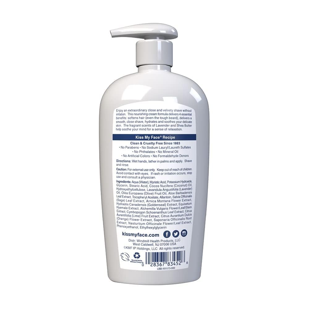 Kiss My Face Moisturizing Shaving Cream with Lavender & Shea Butter - Soothing & Hydrating for Sensitive Skin - Perfect for Men & Women's Daily Shaving Routine