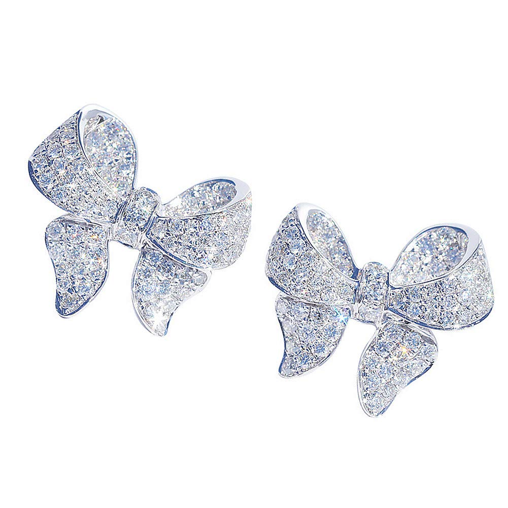 Stylish Women's Full Cubic Zirconia Bowknot Stud Earrings - Elegant Valentine's Day Jewelry Gift for Women & Girls | Perfect for Date Nights, Parties & Special Occasions