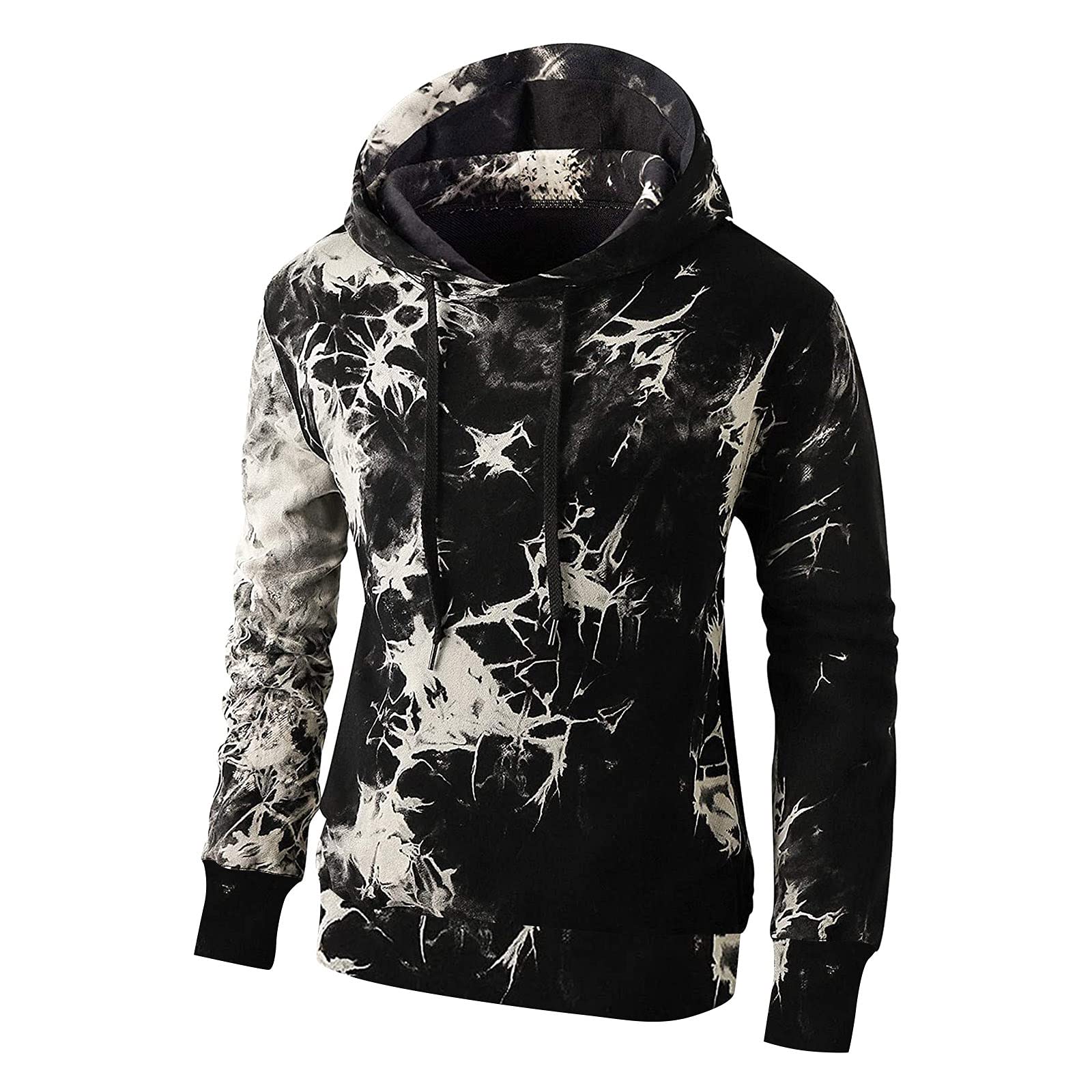 LSIYI Men's Printed Long Sleeve Hoodie Sweatshirt - Warm Winter Pullover with Tether Design (Black, Large) | Casual Streetwear for Fall & Winter Seasons