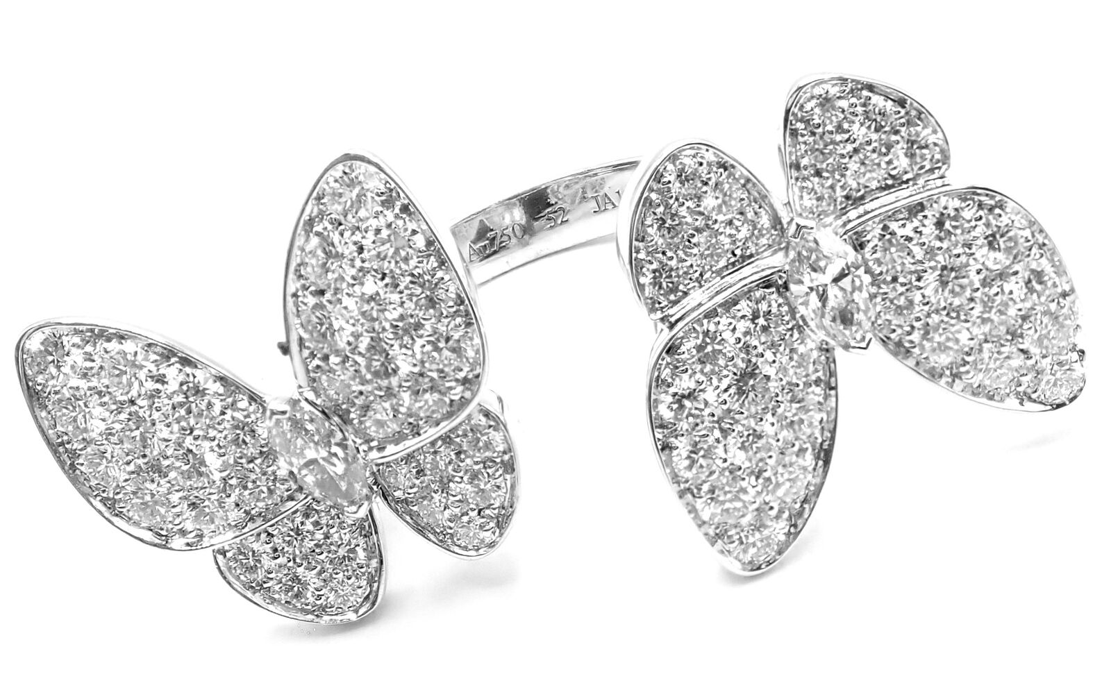 Van Cleef & Arpels 18k White Gold Diamond Two Butterfly Between Finger Ring - Elegant Stackable Ring for Women, Perfect for Weddings, Anniversaries & Special Occasions