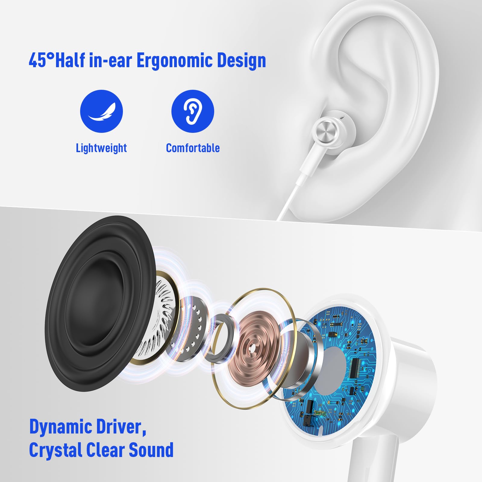 USB Wired Headphones with Mic for PC, Laptop & MacBook Pro - 7.5ft Magnetic Noise Isolating Earbuds, Volume Control & Mute for Gaming, Office Work, School & Zoom Meetings