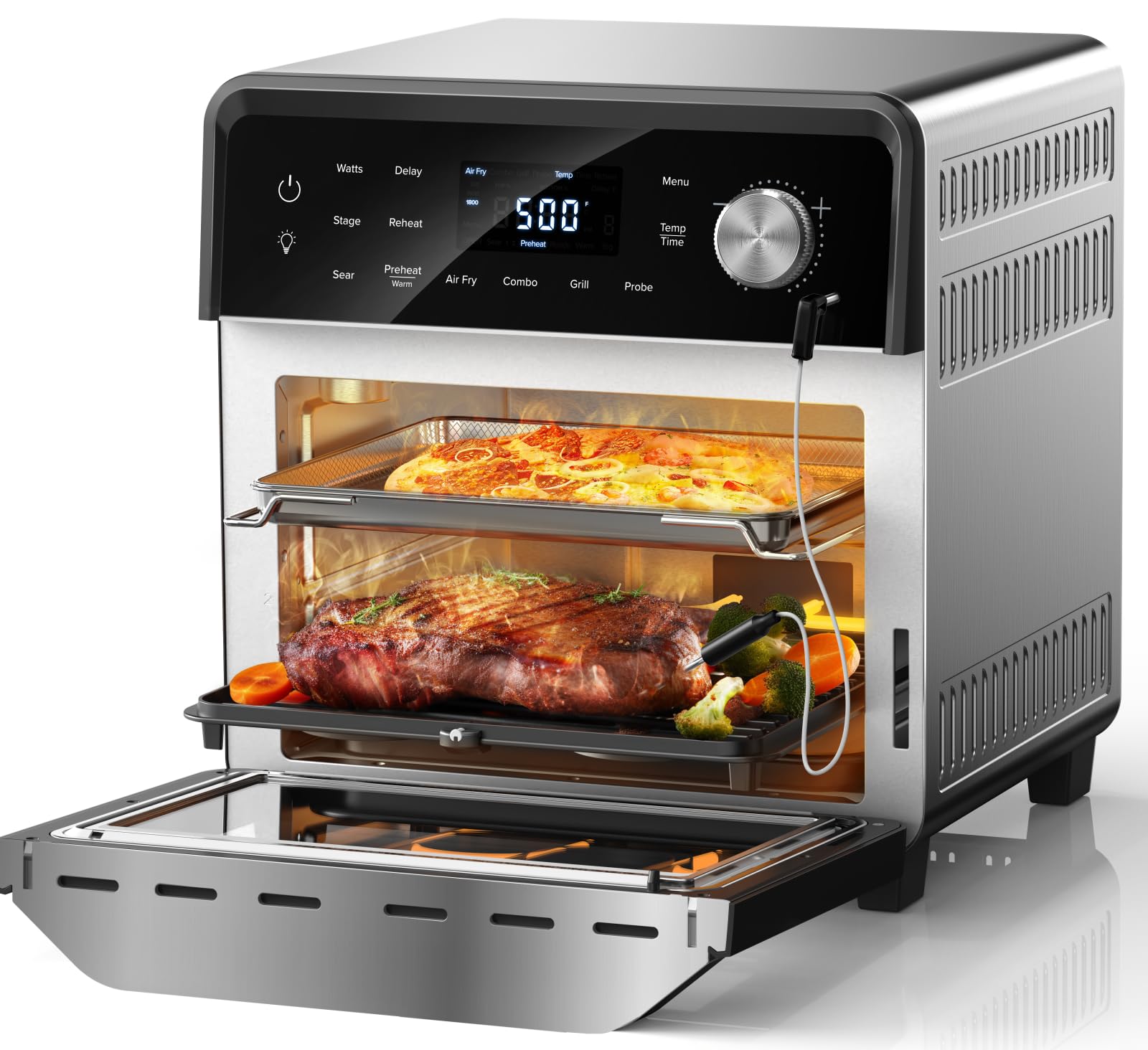 Nuwave TODD ENGLISH Air Fryer Grill Oven Combo - 100-in-1 Super Convection Toaster Oven with TRUE Char & Flavor Technology | Stainless Steel Countertop Appliance | 550°F High Temp Cooking | POWERPORT™ Plug-In Grill | Perfect for Baking, Roasting, Grilling & Air Frying at Home