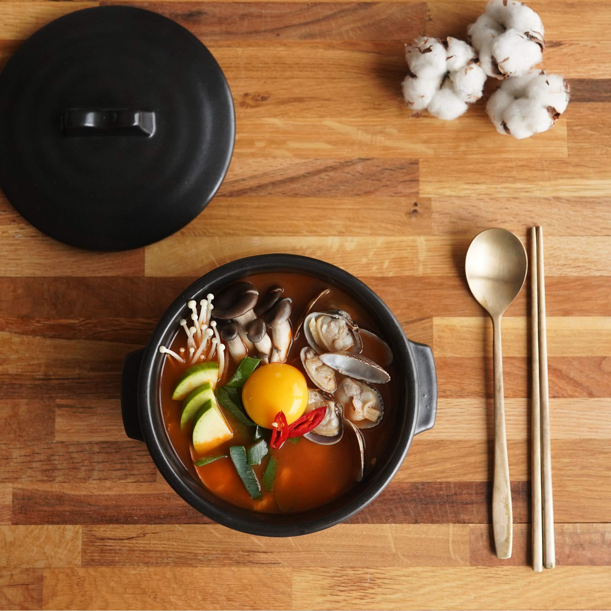 Premium Korean Stone Bowl with Lid & Platter - Authentic Clay Pot for Cooking Hot Pot, Dolsot Bibimbap, Soup & Stews | Traditional Korean Cookware for Home & Restaurant Use