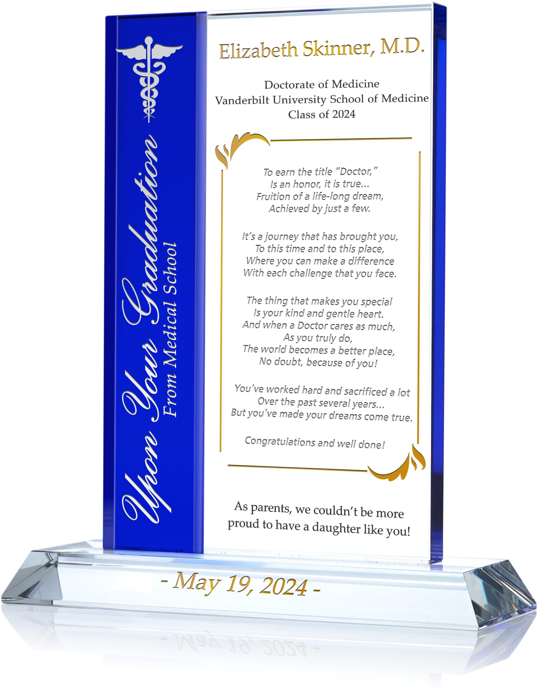Personalized Medical School Graduation Gift for Doctors - Custom Engraved Doctor Poem with Graduate's Name, Degree & School - Unique MD Graduation Present for Son or Daughter (11