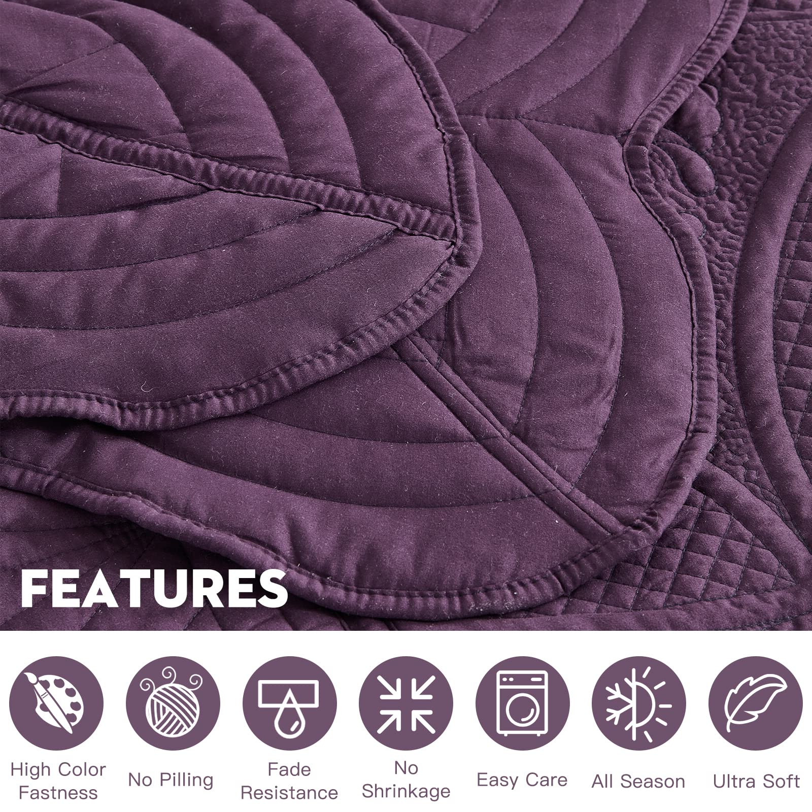 Full Size Bedspread Set - Modern & Contemporary Reversible Coverlet with Real Stitching, Lightweight 4-Piece Purple Bedding - Perfect for Guest Rooms, Master Bedrooms & Dorm Decor