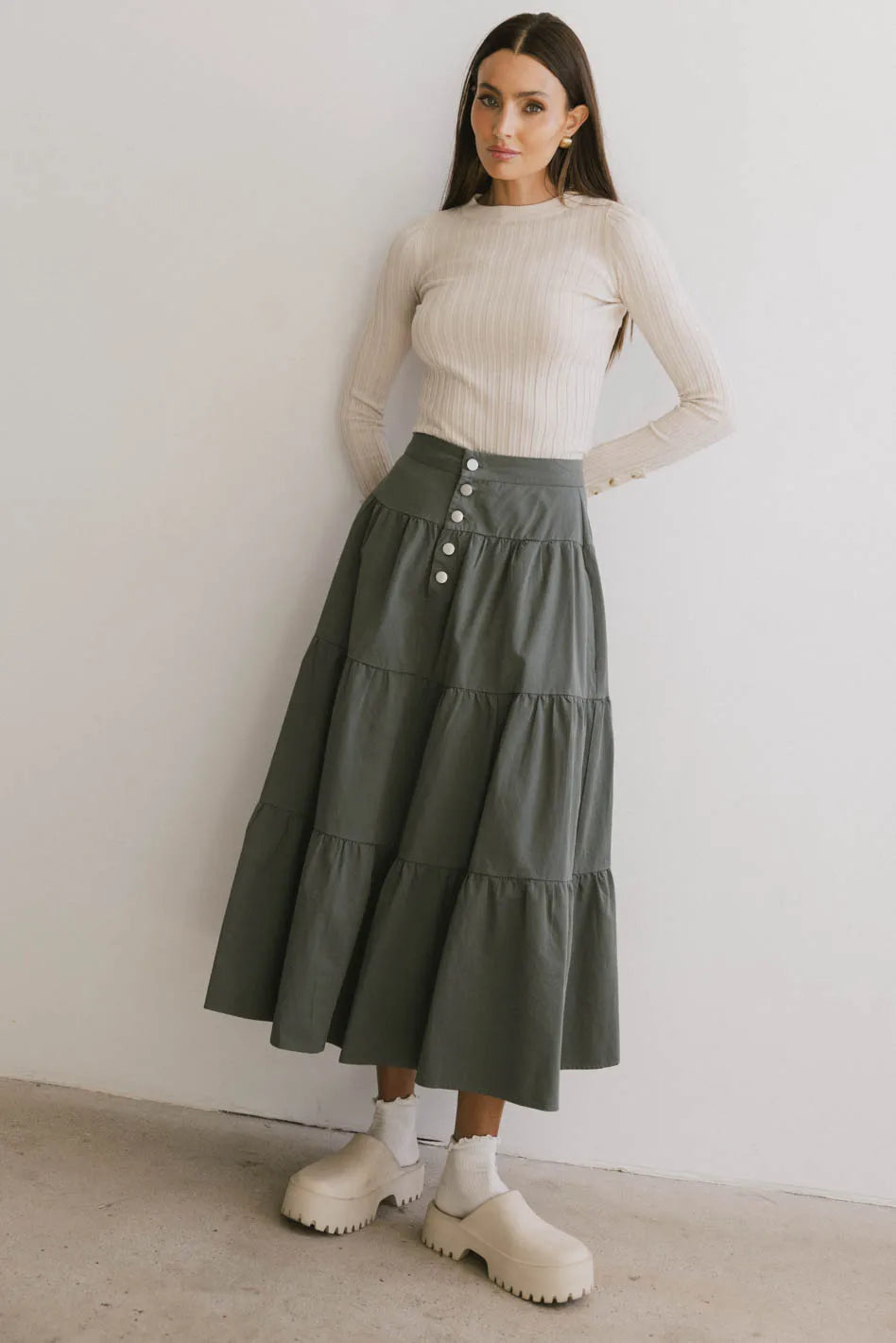 Luna Tiered Maxi Skirt in Sage Green - Flowy Boho Long Skirt for Women - Perfect for Beach, Summer Outfits & Festivals