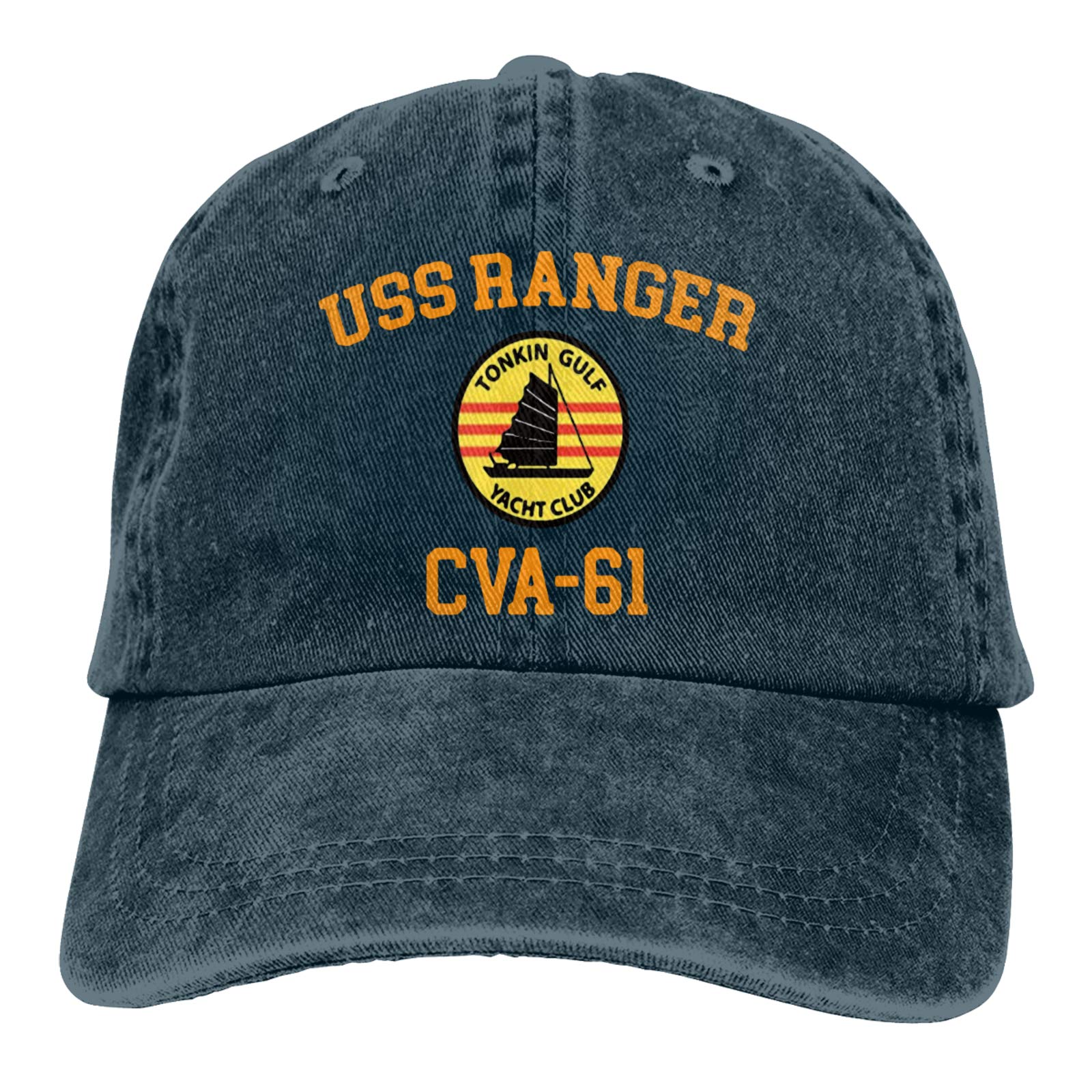 USS Ranger CVA-61 Vintage Baseball Cap - Classic Denim Dad Hat for Men - Adjustable Cotton Trucker Hat - Perfect for Military Enthusiasts, Outdoor Adventures & Casual Wear