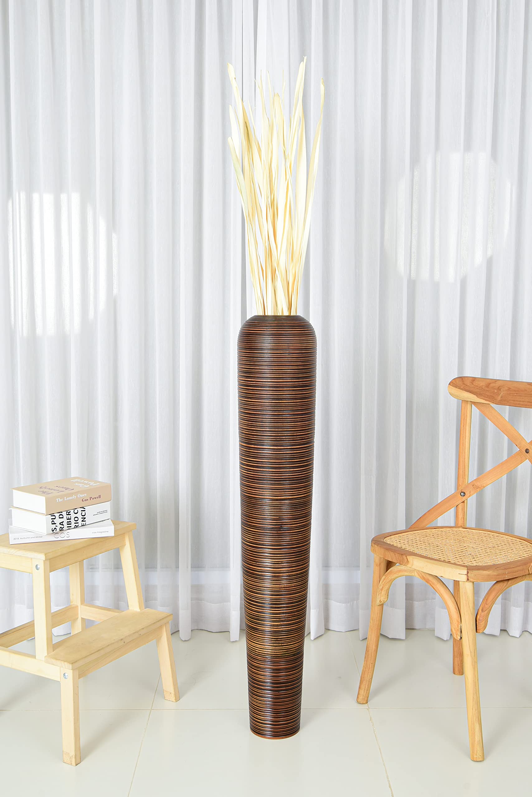 Leewadee 43 Inch Large Brown Wooden Floor Vase - Farmhouse Home Decor for Flowers, Fake Plants & Pampas Grass - Perfect for Living Room, Entryway or Wedding Centerpiece Decorations