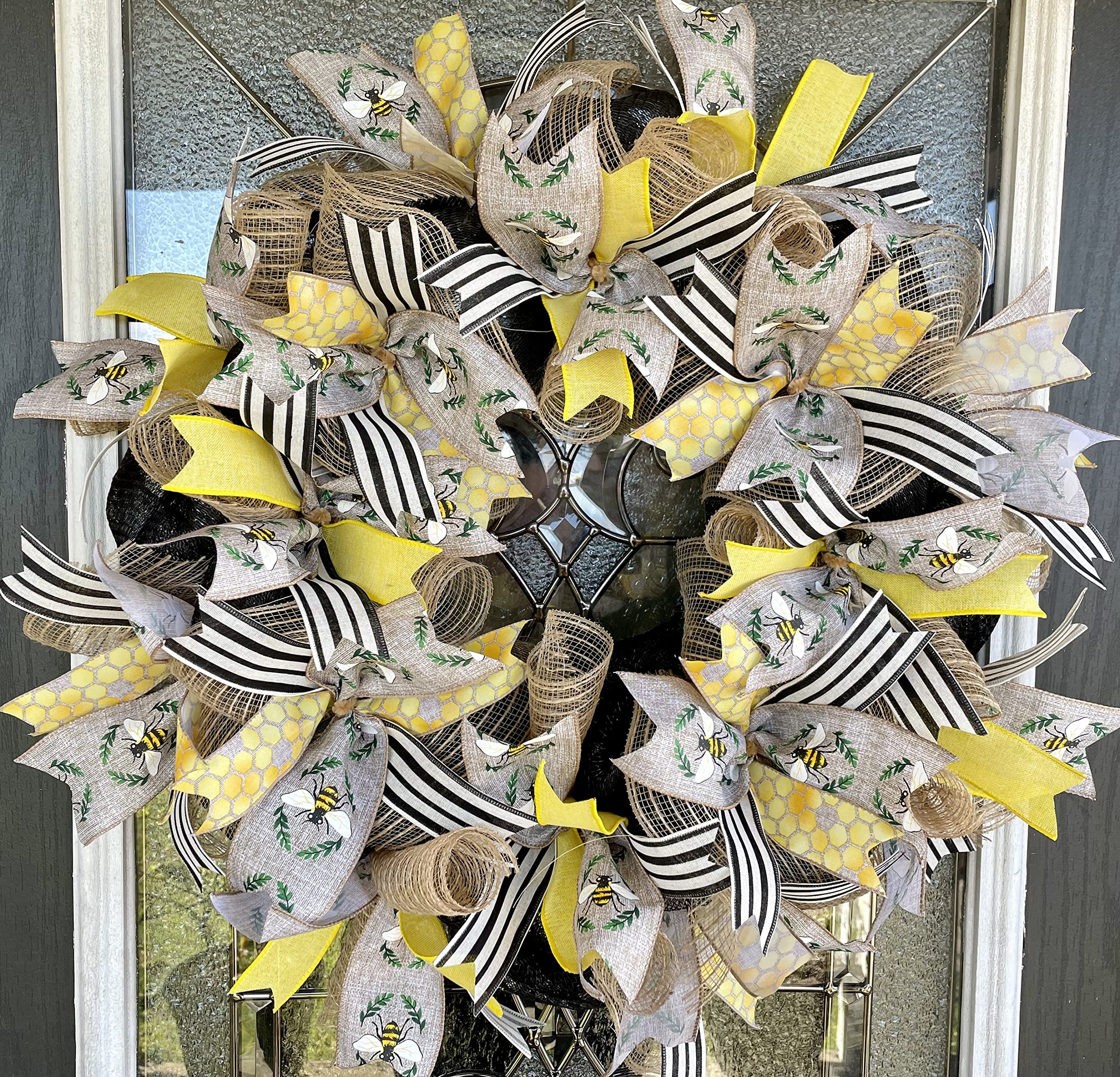 Bee Themed Farmhouse Wreath - Rustic Burlap Door Decor for Spring, Summer & Fall | French Country Wedding & Home Decor for Front Door, Living Room & Entryway