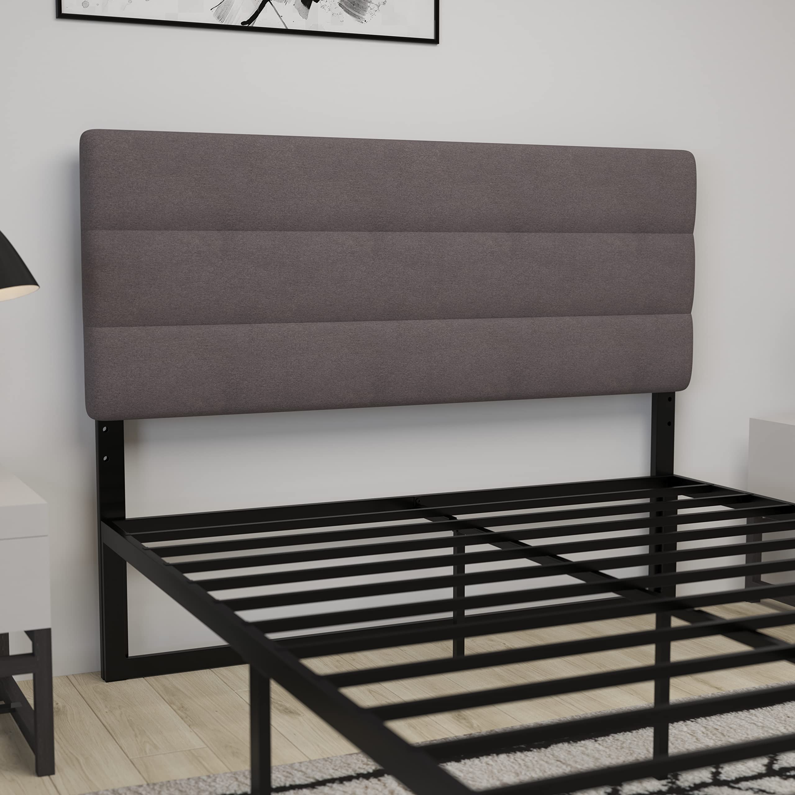 Merrick Lane Coppola Upholstered Queen Size Headboard - Gray Button Tufted Fabric with Adjustable Metal Legs - Fits Standard Bed Frames - Perfect for Master Bedrooms & Guest Rooms