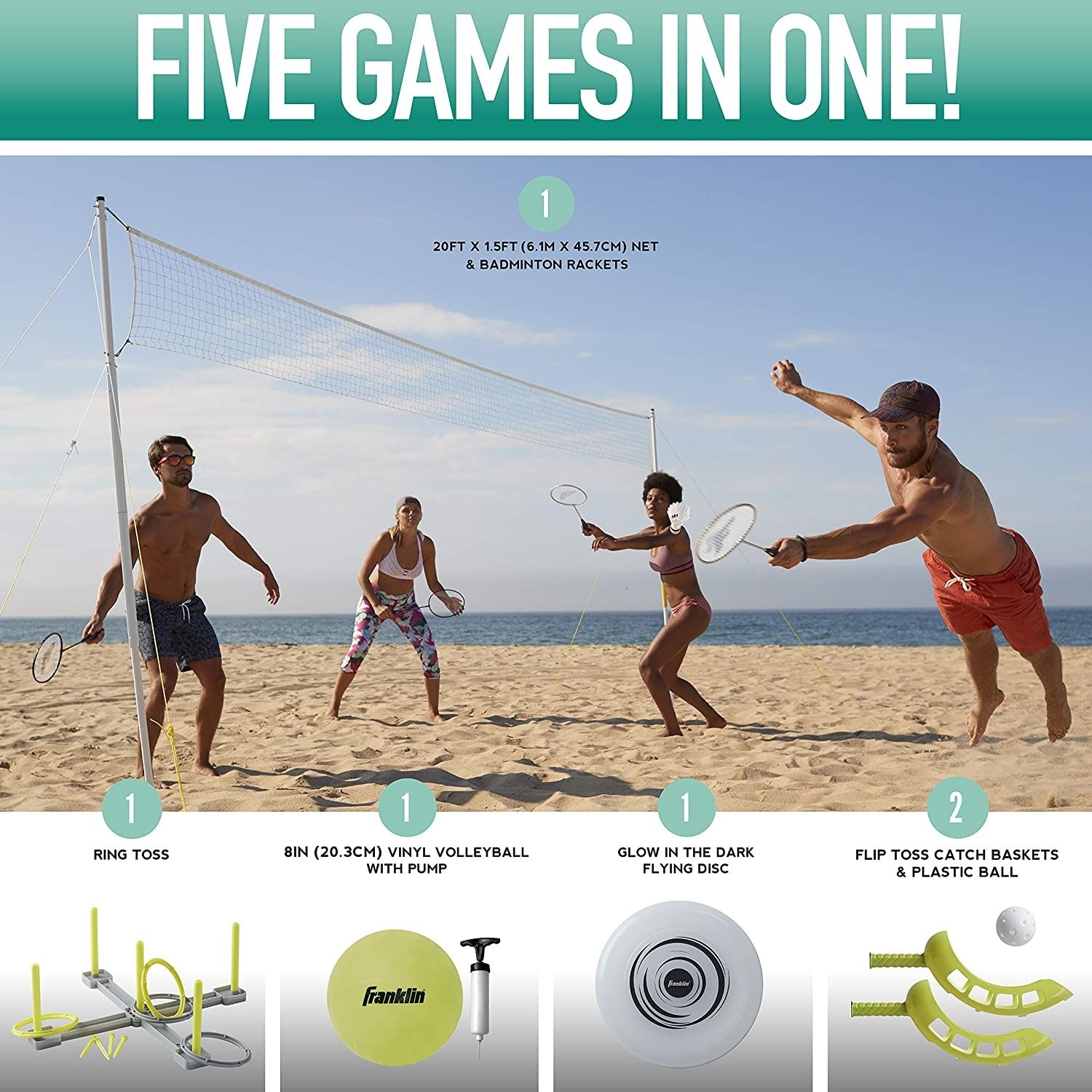 Franklin Fun 5-in-1 Outdoor Game Set for Kids - Cornhole, Ladder Toss, Ring Toss, Washer Toss & More - Perfect for Backyard, Picnic, Beach and Family Gatherings