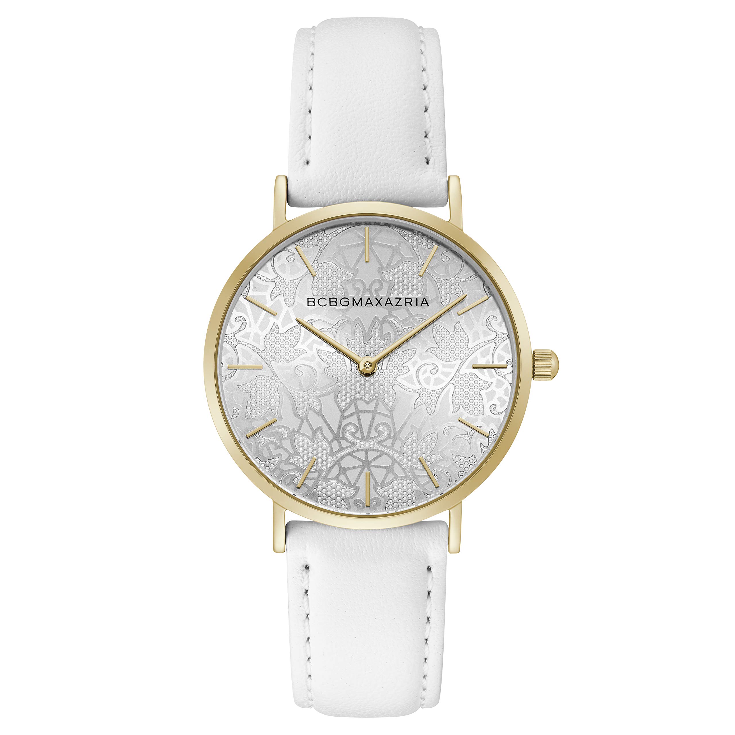 BCBGMAXAZRIA Women's Classic Japanese Quartz Watch - White Leather Strap Watch for Women, 14mm Case (Model BG50696007) | Elegant Dress Watch for Office, Party & Everyday Wear