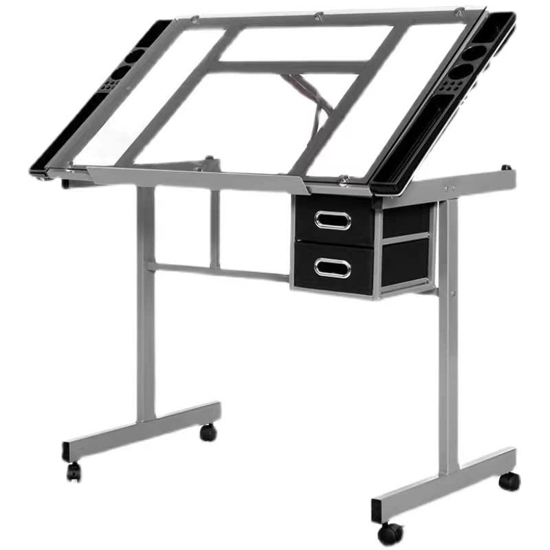 Adjustable Art Drafting Table with Drawers & Wheels - Professional Artist Desk for Painting, Drawing & Crafting - Silver | Perfect for Home Studios, Art Classes & Creative Workspaces