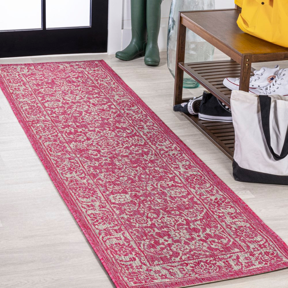 Bohemian Textured Weave Floral Runner Rug - Indoor/Outdoor Use for Living Room, Bedroom, Patio & Entryway Decor
