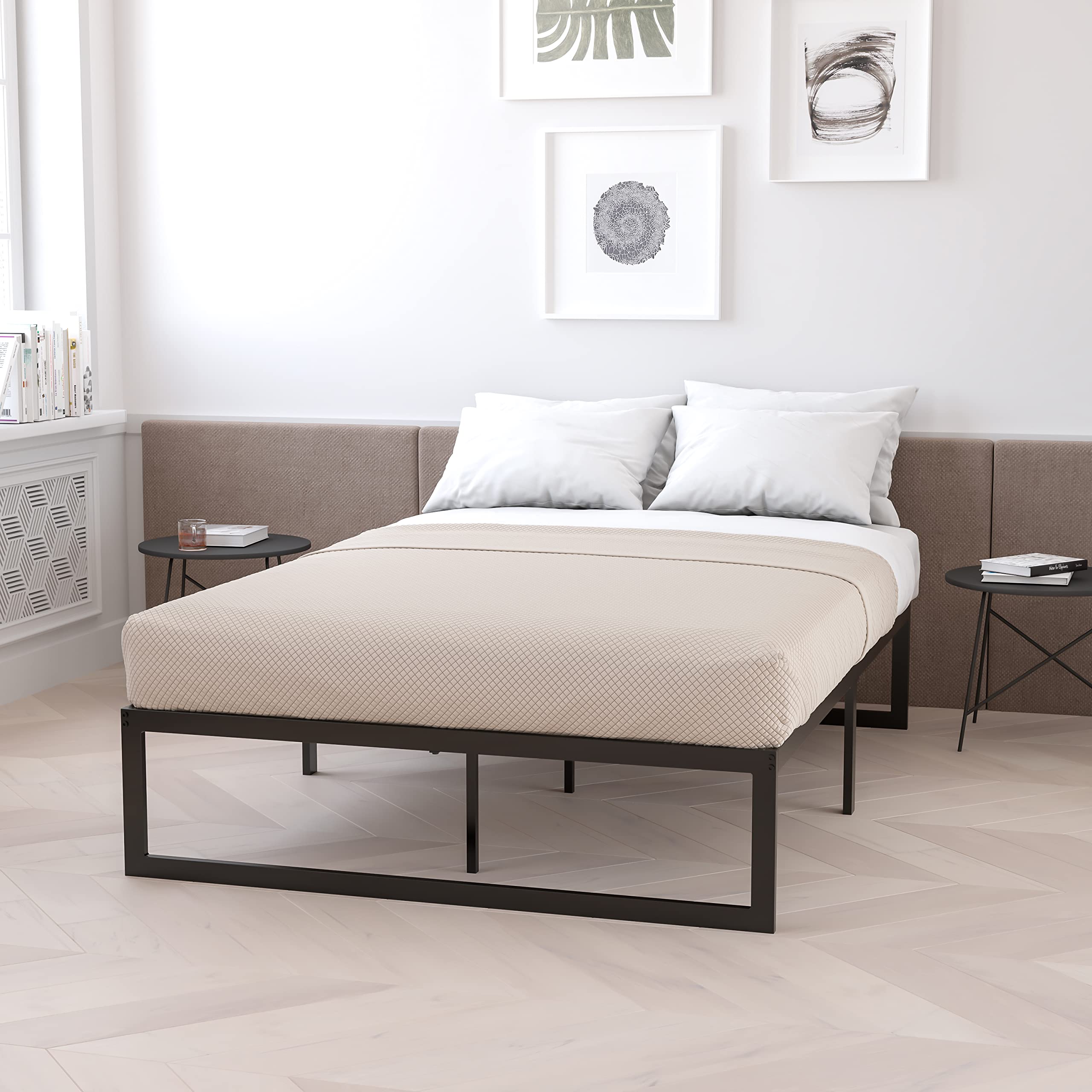14 Inch Sturdy Metal Platform Bed Frame with 12 Inch Comfort Pocket Spring Mattress in a Box - King Size, No Box Spring Needed - Perfect for Modern Bedrooms & Guest Rooms
