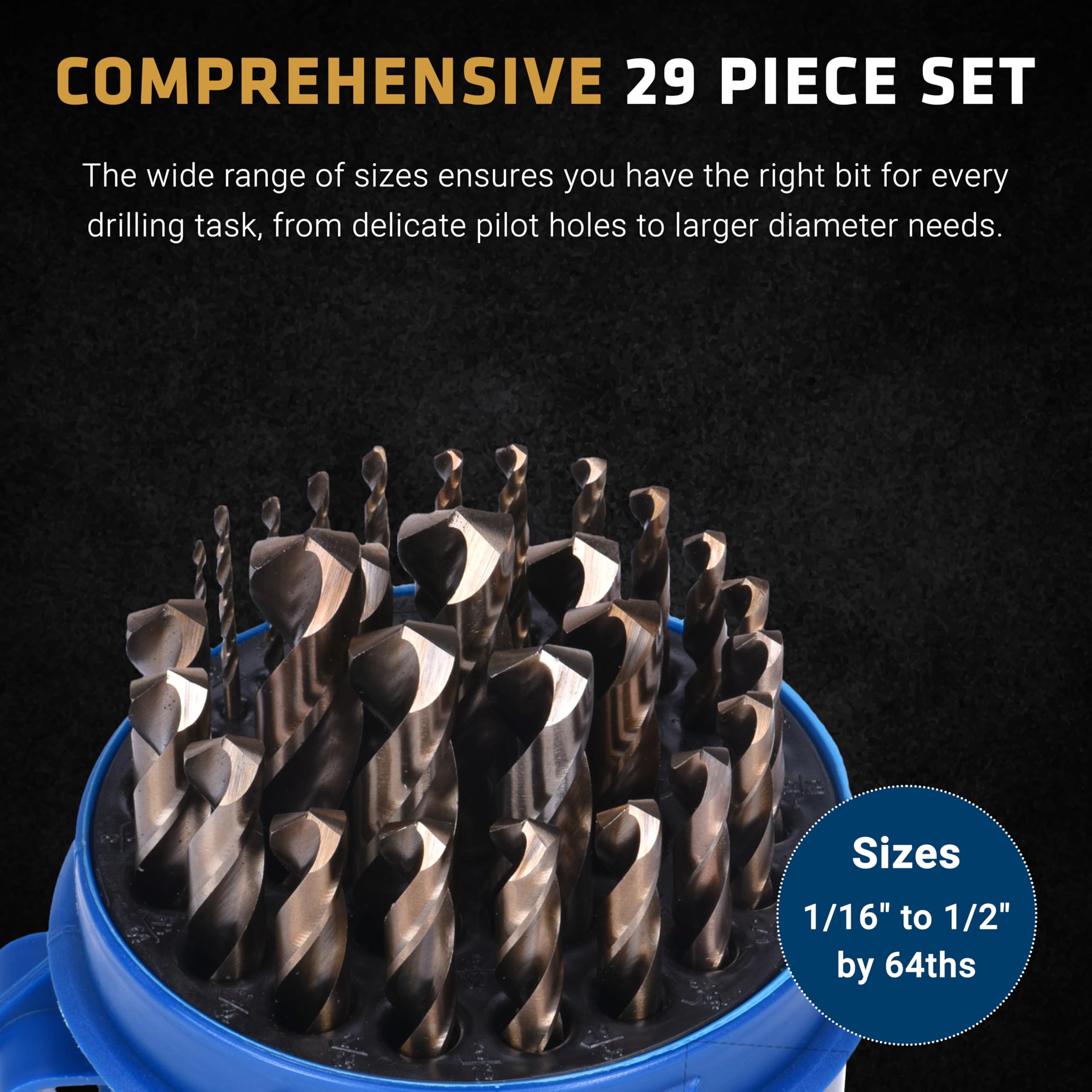 Century Drill & Tool 29-Piece Cobalt Steel High-Speed Jobber Drill Bit Set (26929) - Perfect for Metalworking, Woodworking & DIY Projects