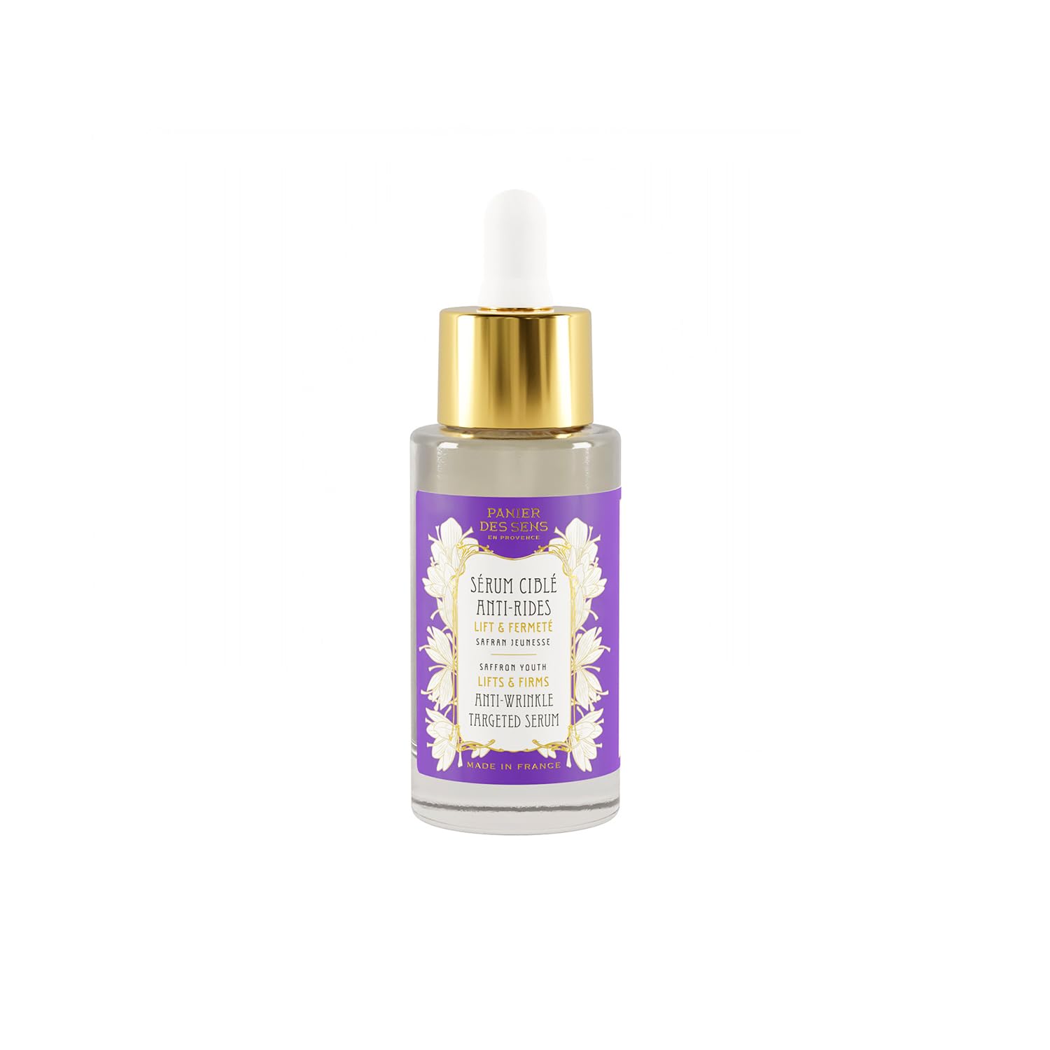 Panier des Sens Anti Aging Face Serum with Saffron Extract & Hyaluronic Acid - Wrinkle Reduction & Lifting Treatment - 97% Natural Hydrating Facial Serum for Women - Made in France | Perfect for Daily Skincare Routine & Nighttime Rejuvenation