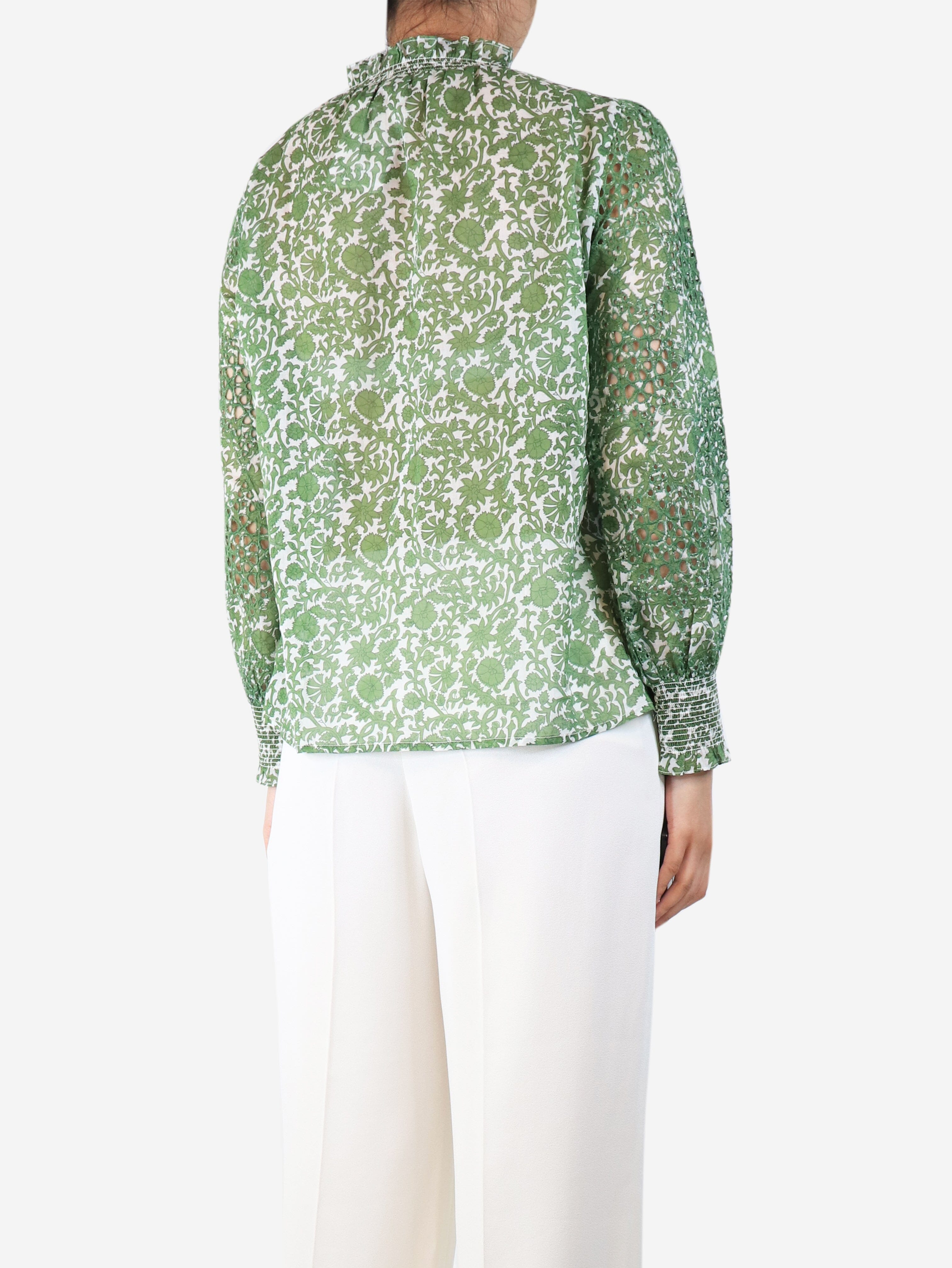 Floral Print Blouse for Women - UK Size 12 | Green & White Floral Summer Top | Perfect for Office, Date Night & Casual Outings
