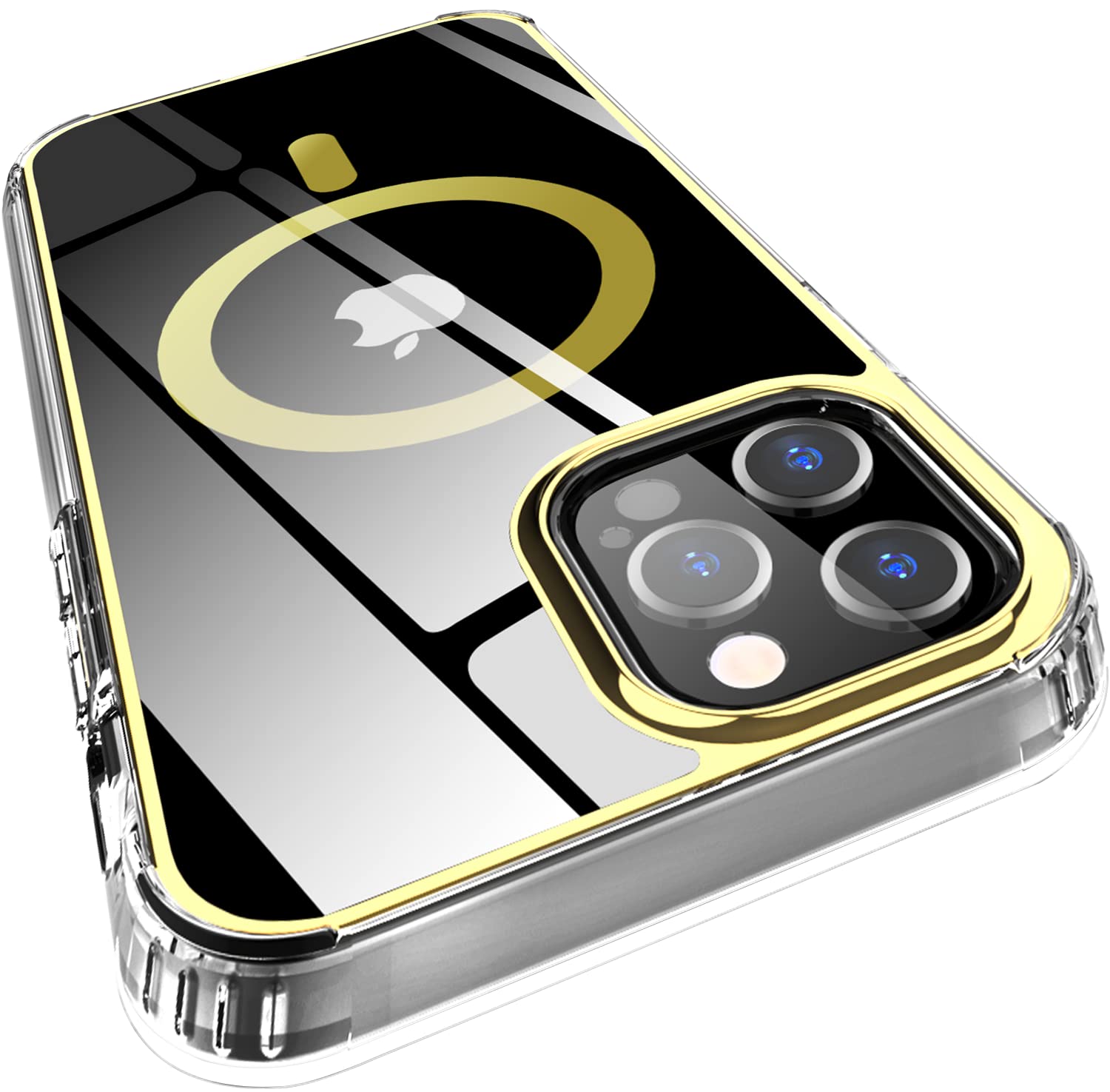 Magnetic Case for iPhone 12 Pro Max 6.7 Inch | MagSafe Compatible | Crystal Clear Sparkle Glitter | Non-Yellowing TPU+PC | Military Grade Shockproof Protection | Gold - Perfect for Everyday Use, Travel & Outdoor Activities