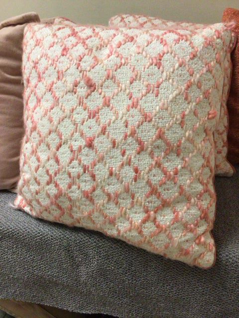 Pier 1 Pink and White Decorative Throw Pillow - Soft Cotton Blend Cushion for Sofa, Bed, or Living Room Decor