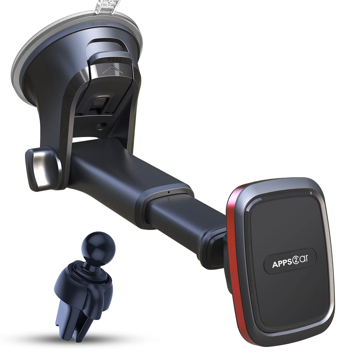 APPS2Car Magnetic Phone Mount - Universal Car Holder for Dashboard, Windshield & Vent - Strong 6 Magnets & Suction Cup - Perfect for Driving & Navigation