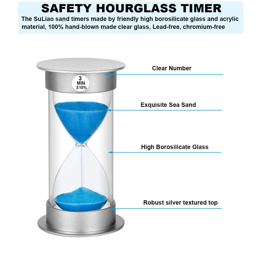 3 Minute Sand Timer - Large Plastic Hourglass for Kids, Games, Classroom & Kitchen | Blue Decorative Sand Clock for Time Management & Learning Activities
