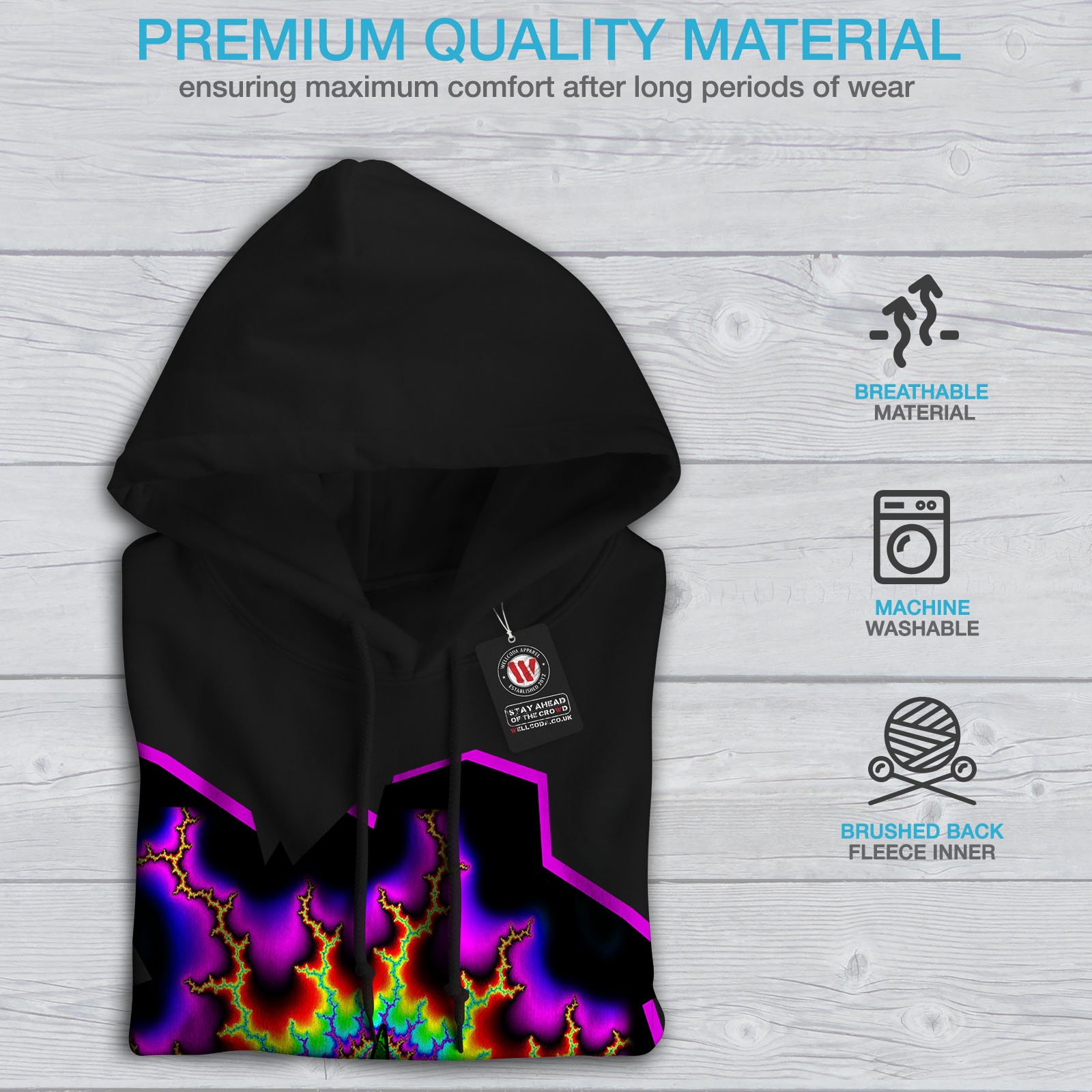 Wellcoda Rasta Blunt Psychedelic Men's Hoodie - Acid Wash Hippie Hooded Sweatshirt for Festival & Streetwear | Trippy Graphic Pullover for Music Events & Casual Outfits