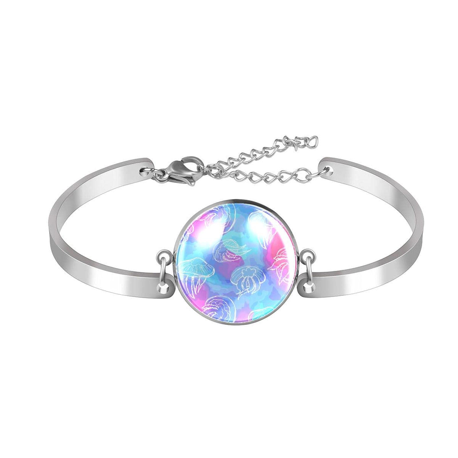 Elegant Jellyfish Charm Bracelet with White Lines - Personalized Crystal Glass Round Beaded Jewelry - Perfect Birthday Gift for Women, Mom, Friends & Teen Girls - Ideal for Parties, Date Nights & Special Occasions