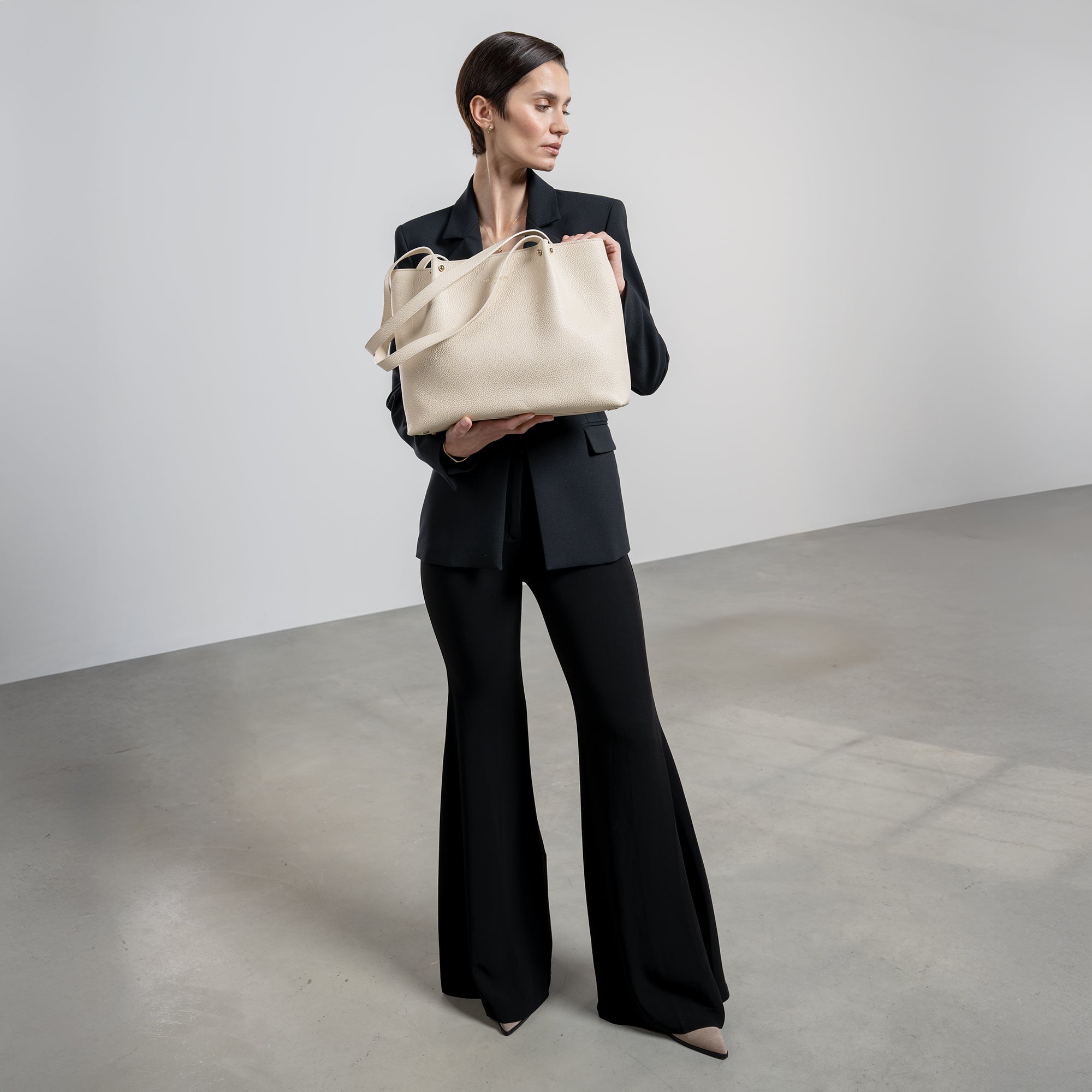 Honoré Nata Cream Leather Shopper Bag - Premium Calfskin Leather Tote for Women - Perfect for Work, Travel & Everyday Use