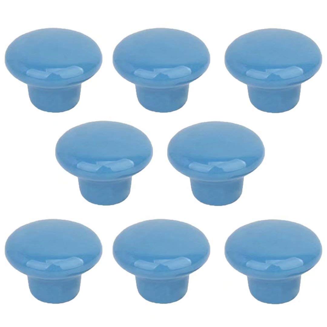 8PCS Colorful Ceramic Cabinet Door Knobs - 32mm Round Drawer Pull Handles (Blue) - Cute Kitchen & Bedroom Cabinet Hardware for Kids - Durable Cupboard Knobs for Home Decor & DIY Projects - Perfect for Nursery, Playroom & Children's Furniture Upgrade