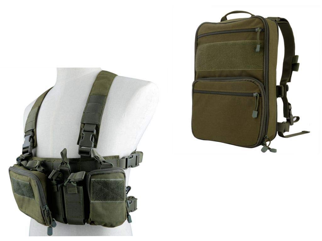 Tactical Chest Rig Vest & MOLLE Military Backpack Set - Adjustable Airsoft Gear for Shooting, Wargame, Paintball | Outdoor Hunting, Tactical Training, Survival Camping