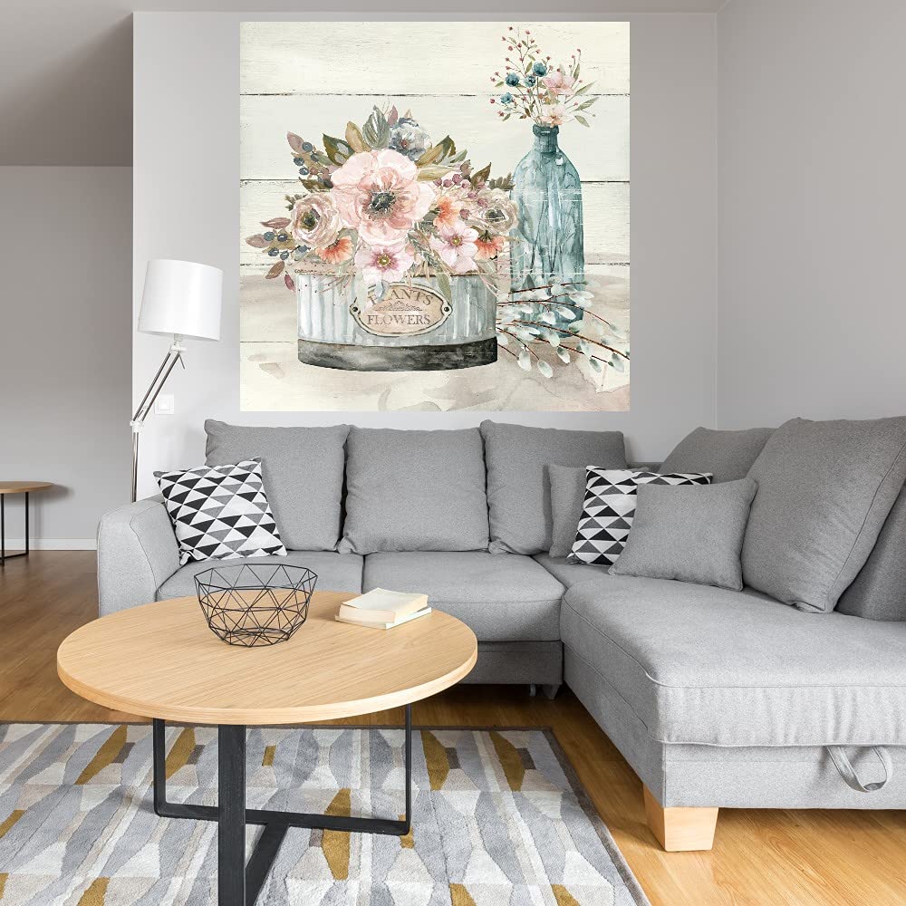 Carol Robinson Floral Canvas Wall Art - 32x32 Inch Ready to Hang Shiplap Plant & Flower Painting for Living Room, Bedroom, Bathroom, Kitchen, Office, Bar, Dining & Guest Room Decor - Perfect for Farmhouse, Boho & Coastal Home Styling