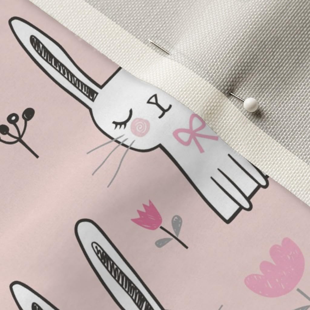 Dreamy Bunny Rabbit Pink Pets Spring Easter Bunnies Printed Velvet Upholstery Fabric by The Yard - Home Decor, Apparel & DIY Projects - Perfect for Easter Decorations, Nursery Curtains & Crafting