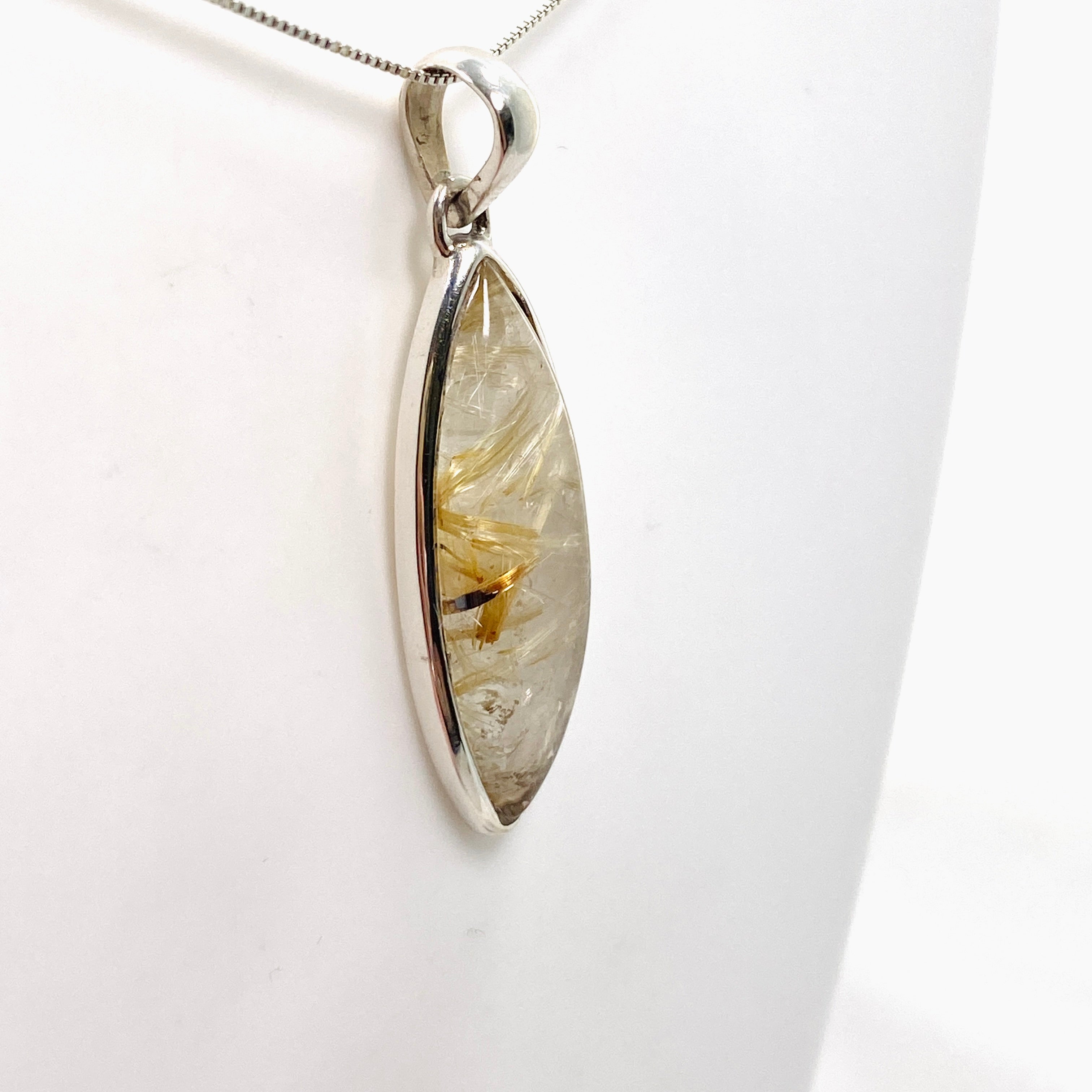 Natural Rutilated Quartz Marquise Cabochon Pendant Necklace - Handmade Jewelry for Women, Spiritual Healing & Energy Balance - Perfect for Meditation, Yoga & Gift Giving