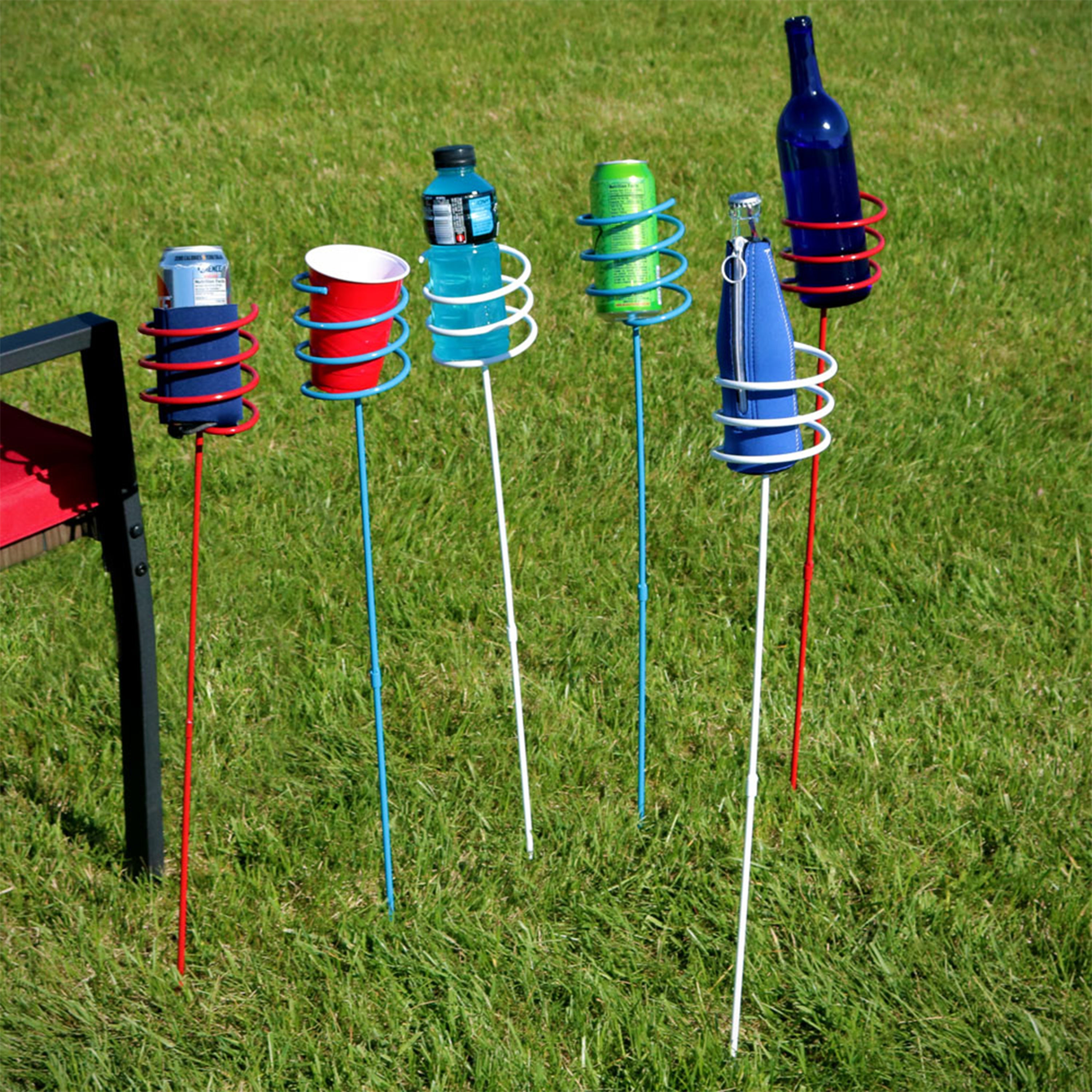 Sunnydaze Heavy Duty Red White Blue Outdoor Drink Holder Set - Perfect for BBQs, Picnics, Pool Parties & Tailgating