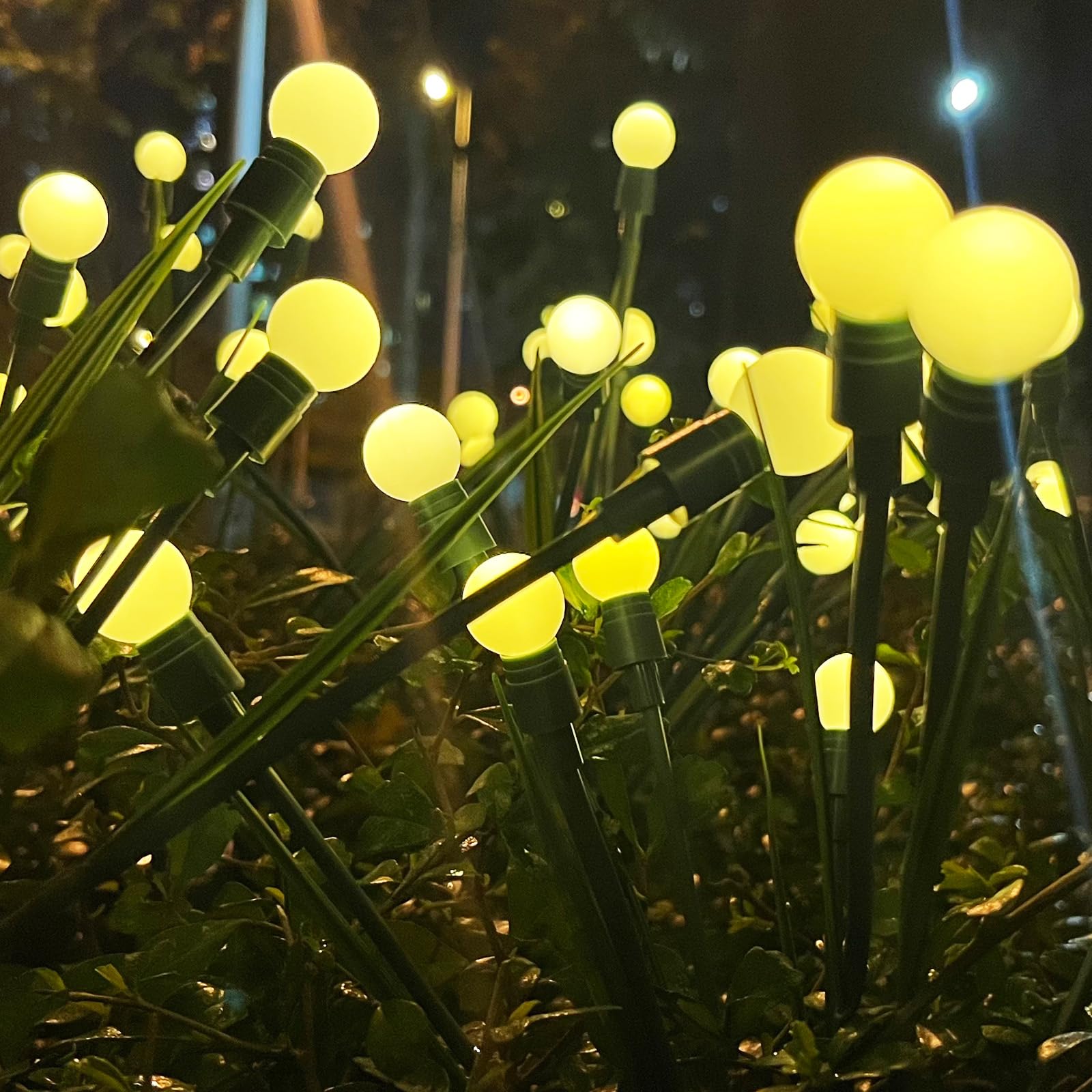 4 Pack Solar Garden Lights - Upgraded Leaf Design 40 LED Solar Firefly Lights, Waterproof Outdoor Landscape Path Lights for Yard, Patio, Garden Decor (Warm White) | Perfect for Walkways, Driveways & Backyard Lighting