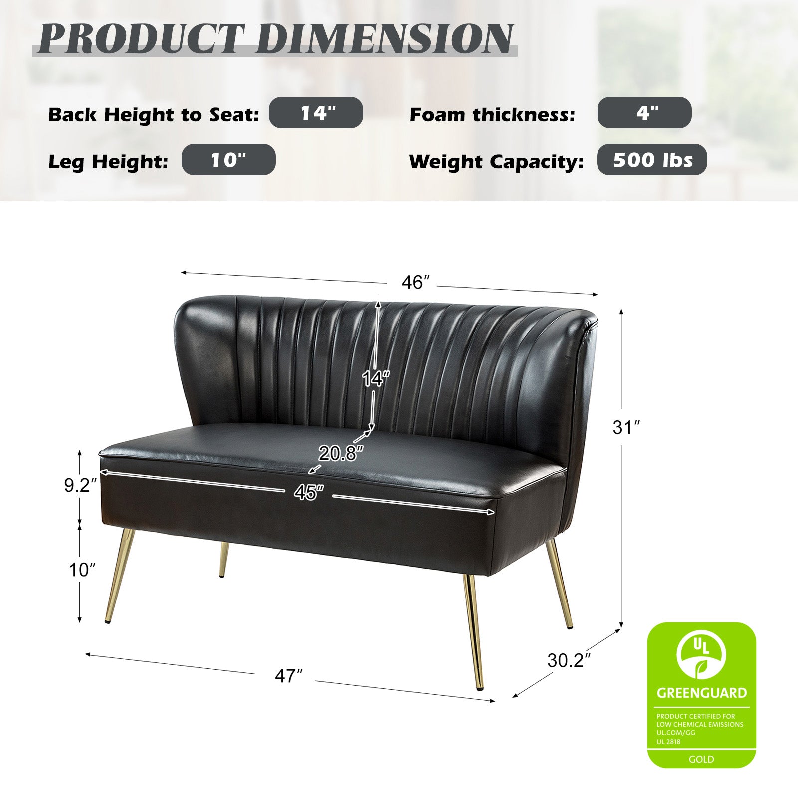 Agnes Vegan Leather Loveseat - Eco-Friendly Faux Leather Sofa for Small Spaces | Perfect for Apartments, Living Rooms & Home Offices