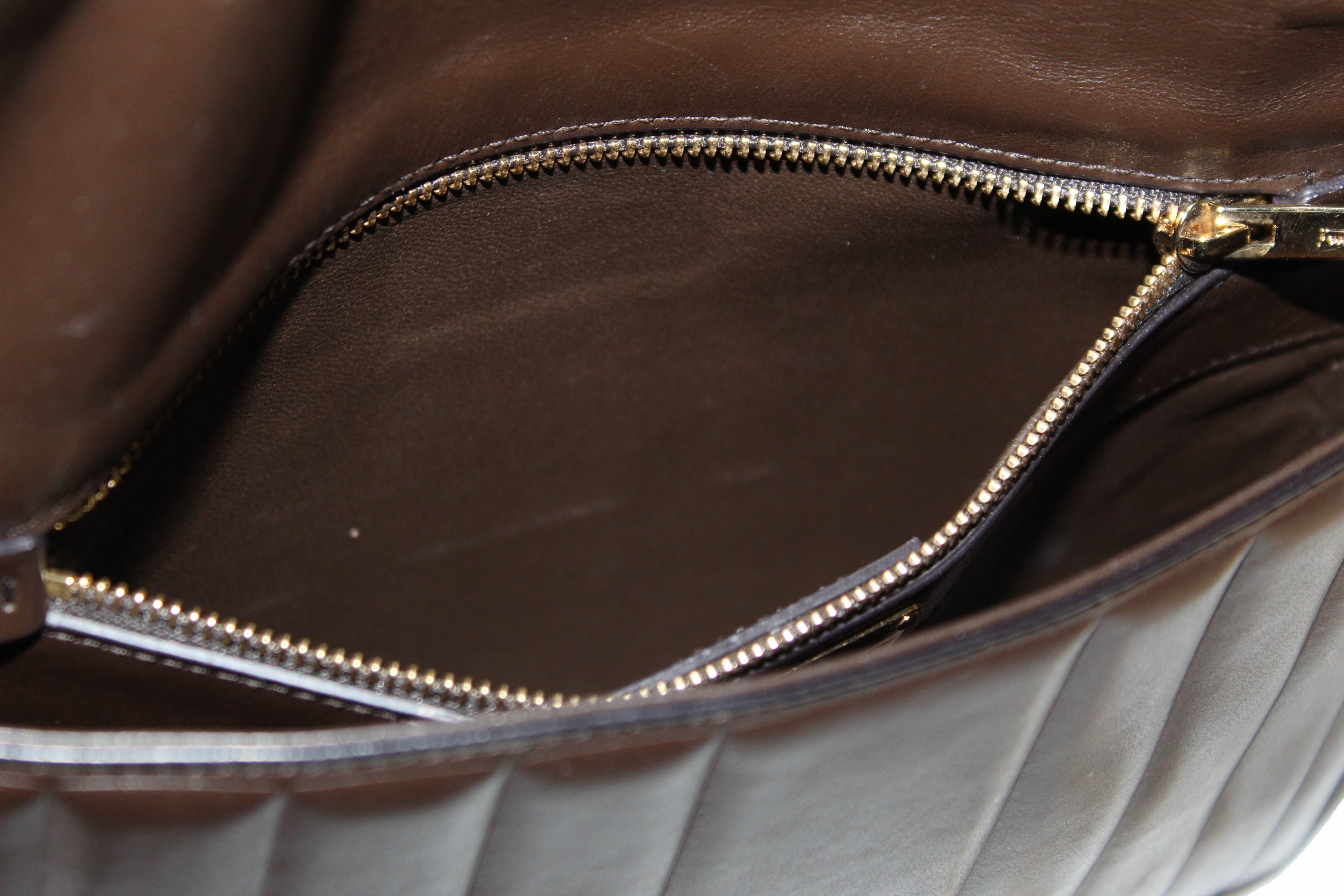 Authentic Salvatore Ferragamo Dark Brown Quilted Leather Clutch Shoulder Bag for Women - Luxury Designer Handbag for Evening Parties, Weddings & Special Occasions