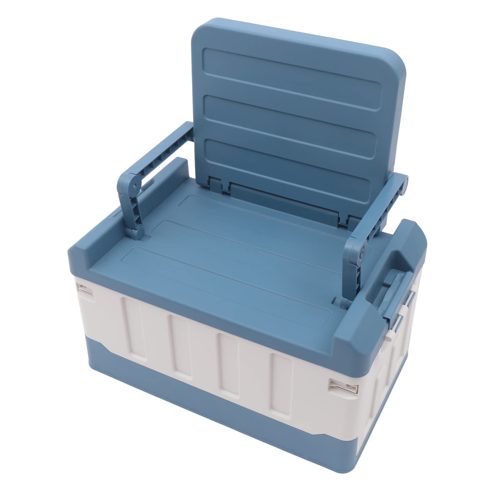 Car Trunk Organizer with Seat - Durable Storage Containers for Camping, Tools & Travel | Foldable Camp Box in White & Blue | Perfect for Road Trips, Outdoor Adventures & Home Organization