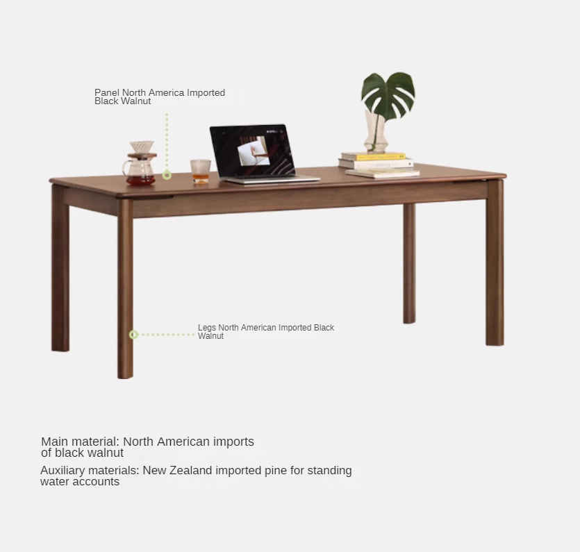 Premium Black Walnut Solid Wood Modern Rectangular Dining Table - Stylish & Durable for Kitchen, Dining Room, or Office Workspace
