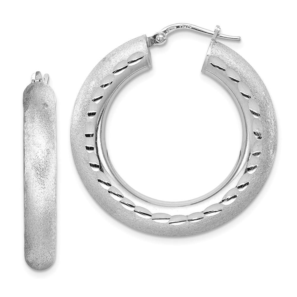 925 Sterling Silver Rhodium-Plated Diamond-Cut Polished & Satin Hoop Earrings for Women - Elegant Everyday Jewelry Gift for Birthday, Anniversary & Special Occasions