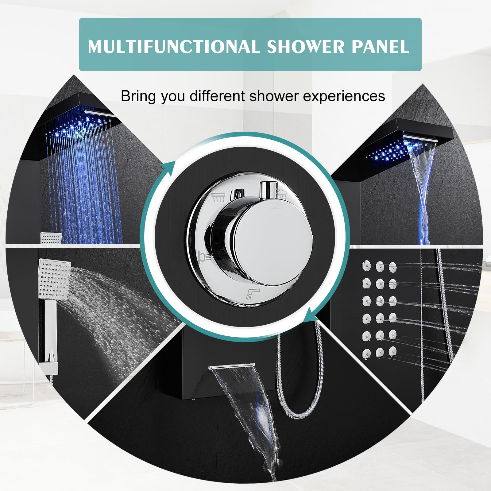 Premium 5-in-1 LED Shower Panel Tower System with Rainfall Shower Head, Body Jets & Handheld Spray - High Pressure Stainless Steel Shower Column for Spa-Like Bathroom Experience | Perfect for Master Bathrooms & Luxury Home Renovations