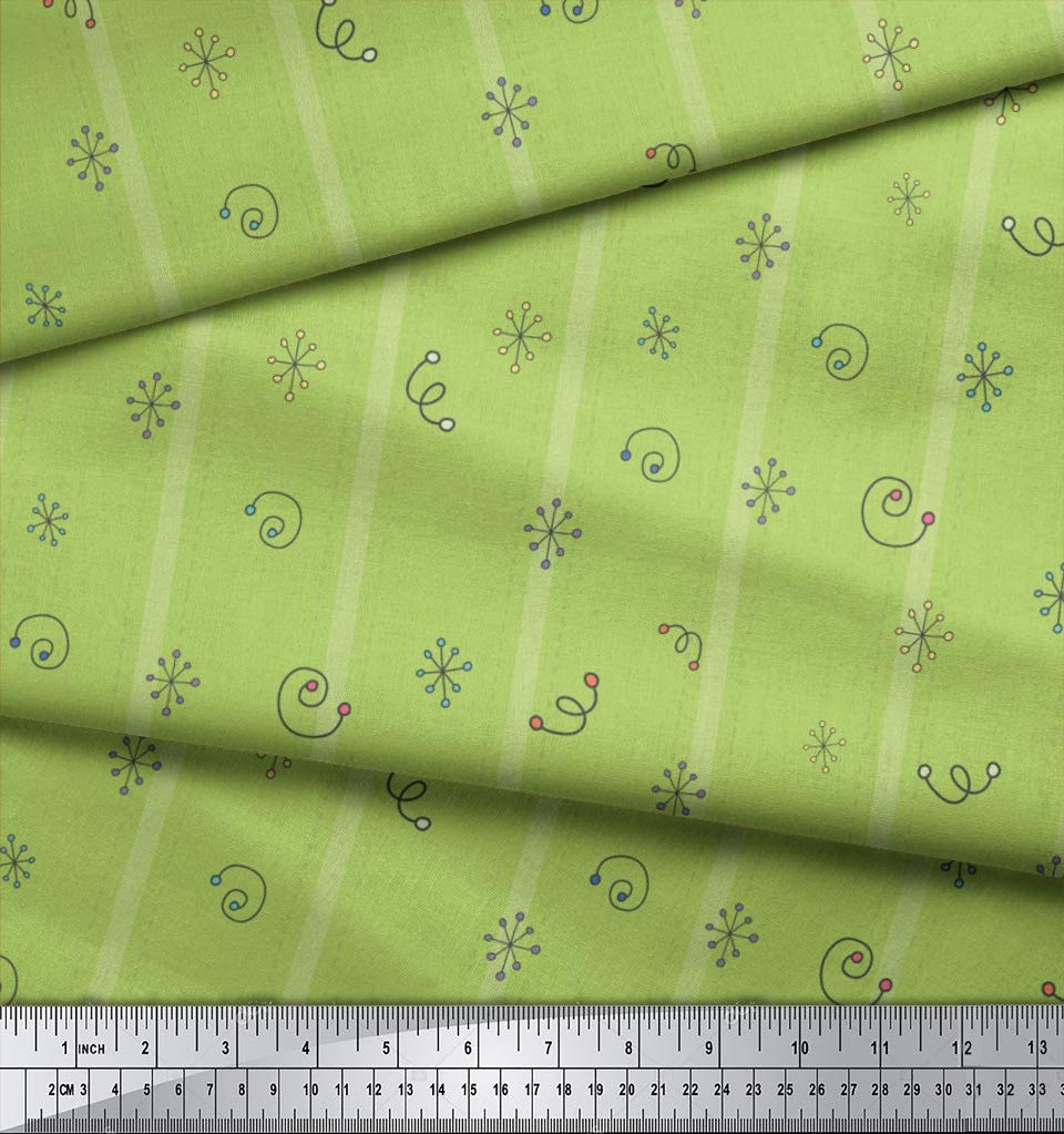 Soimoi Moss Green Georgette Fabric by The Yard - 42 Inch Wide Stripe & Square Geometric Printed Textile - Modern Chic Pattern for Dresses, Curtains, DIY Projects & Home Decor